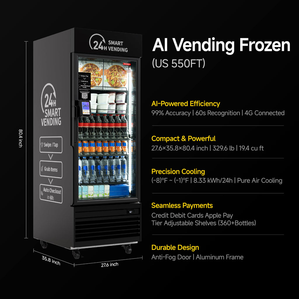 HAHA Smart Vending DC-550D Combo Vending Machine,Smart Refrigerated Beverage Vending Machine with Touch Card Reader - Capacity 378 Bottles (Black, AI Frozen)
