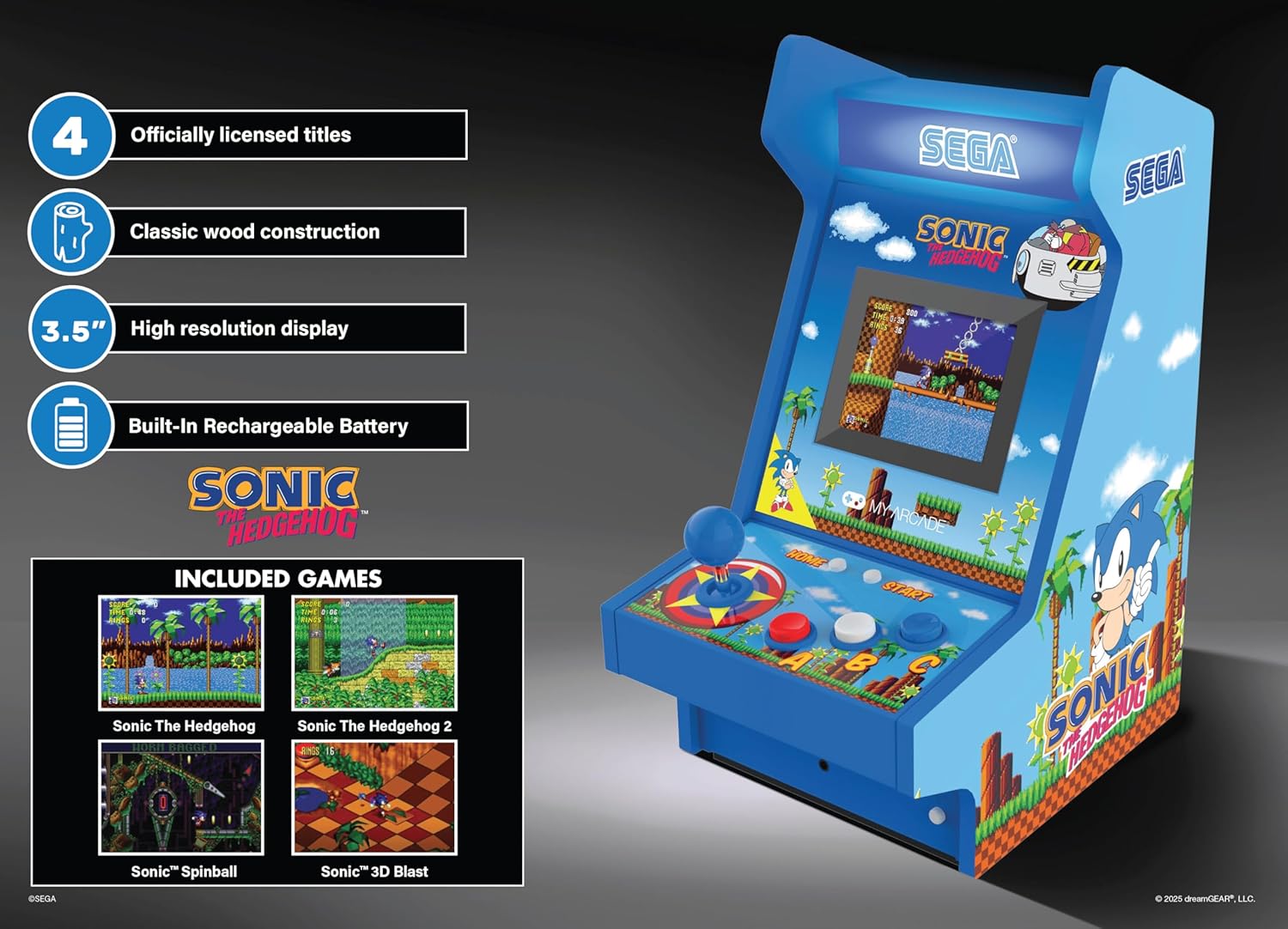 My Arcade Sonic The Hedgehog Mighty Player: Sega Retro Arcades, Sonic Games, 4 Classic Sega Games in 1, Sonic Toys, 11 Inch Arcade Gaming