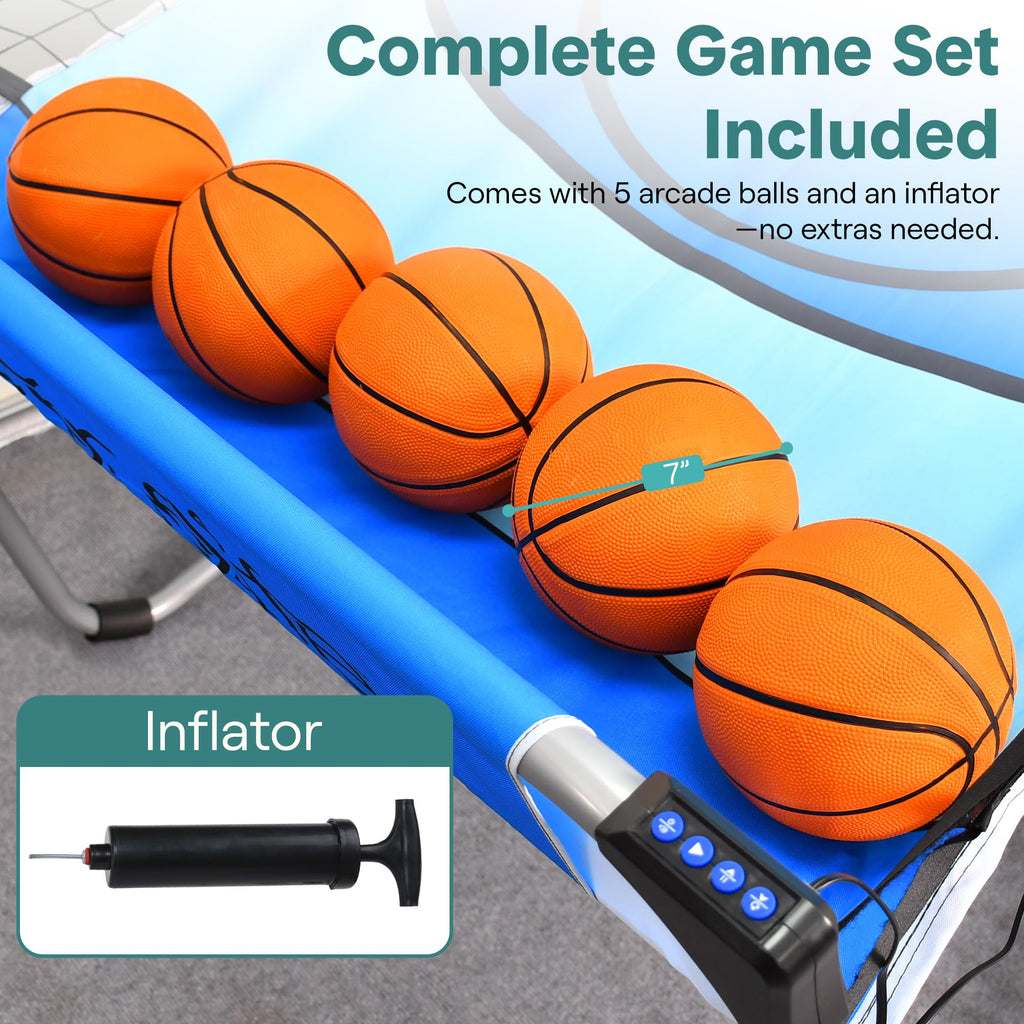 SereneLife Dual Shot Basketball Arcade Game with Electronic Scorer, 8 Game Modes, Indoor Outdoor 2 Player Basketball Shooting Game, Foldable Arcade Set with 5 Balls and Pump