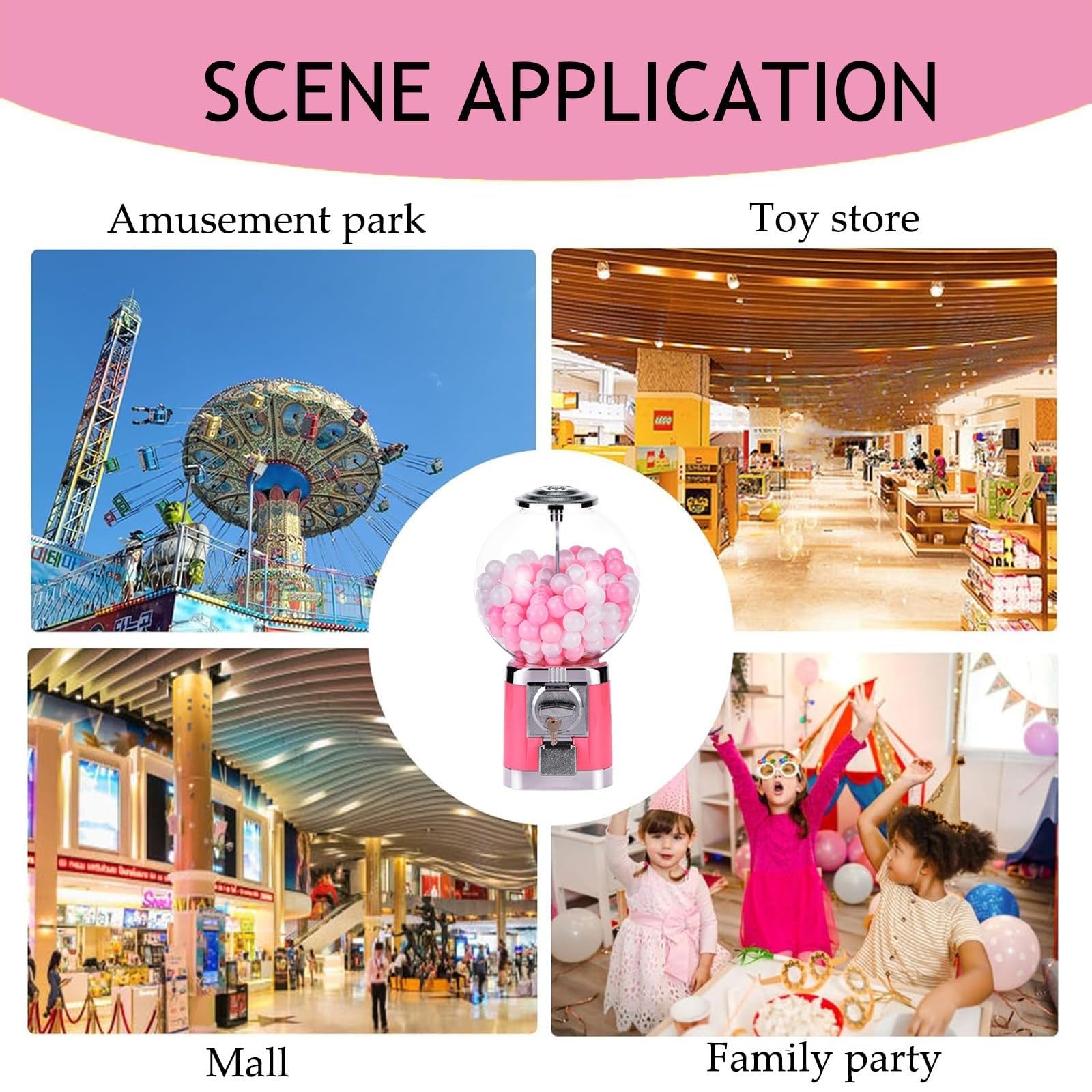 18.1inch Height Candy Gumball Vending Machine, Gumball Automatic Machine, Toy Capsule Dispenser Machine，Claw Machine for Kids Perfect for Birthdays(Pink)