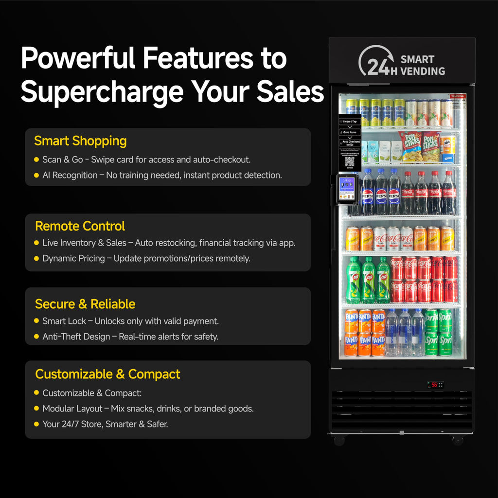 HAHA Smart AI Vending Machine for Business Contactless Grab & Go, Multi-Item Combo Vending with APP Management & Cashless Payment (Black, AI Plus)