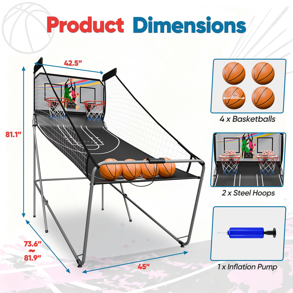 JupiterForce Foldable Indoor Basketball Arcade Game, Electronic Dual Shot Basketball Hoop Arcade Game Machine with 4 Balls and LED Scoring for 2 Players Home Play, Adults