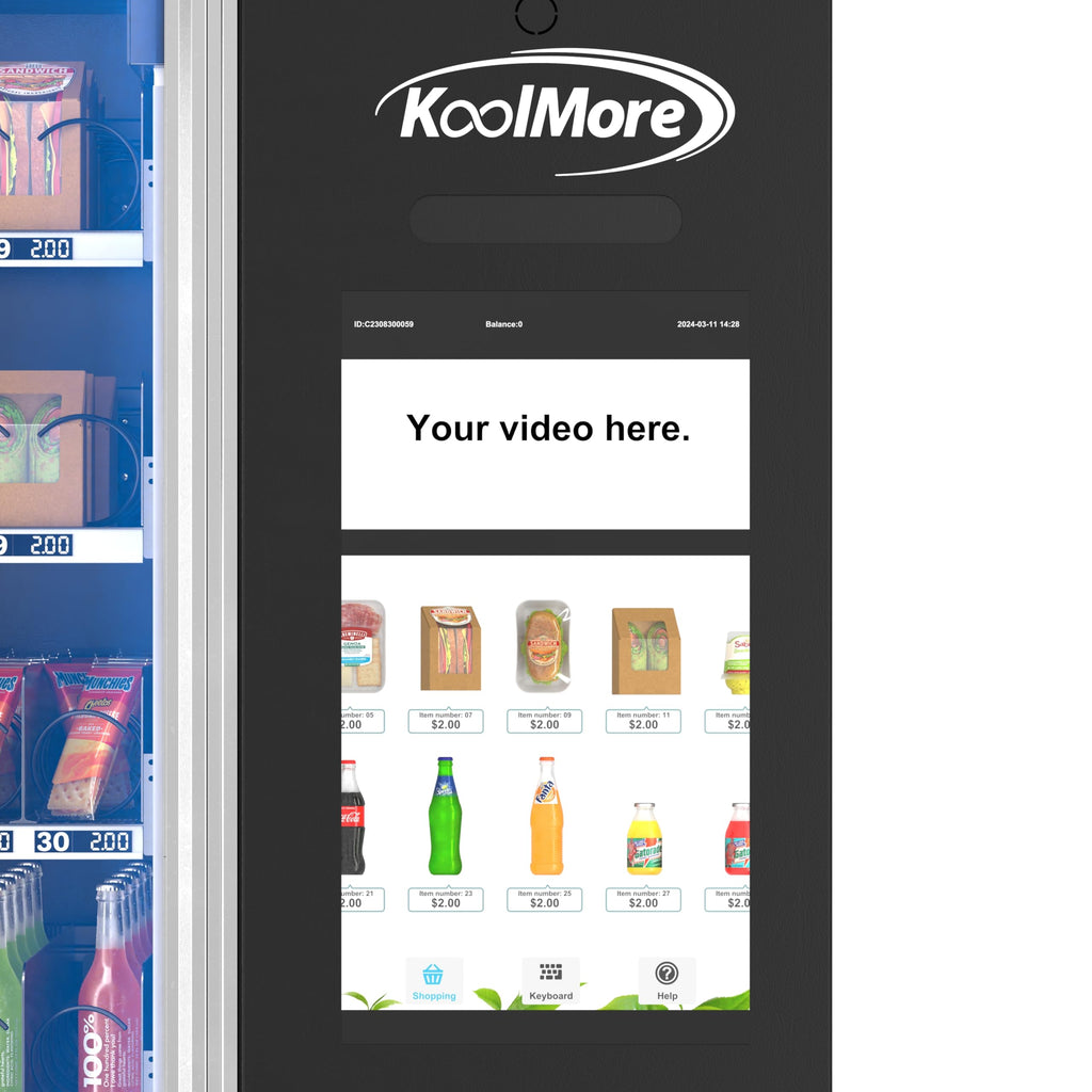 KoolMore Refrigerated Snack Vending Machine with 36 Slots Featuring a Credit Card Reader and Coin/Bill Acceptor in Black (KM-VMR-30-BCR)
