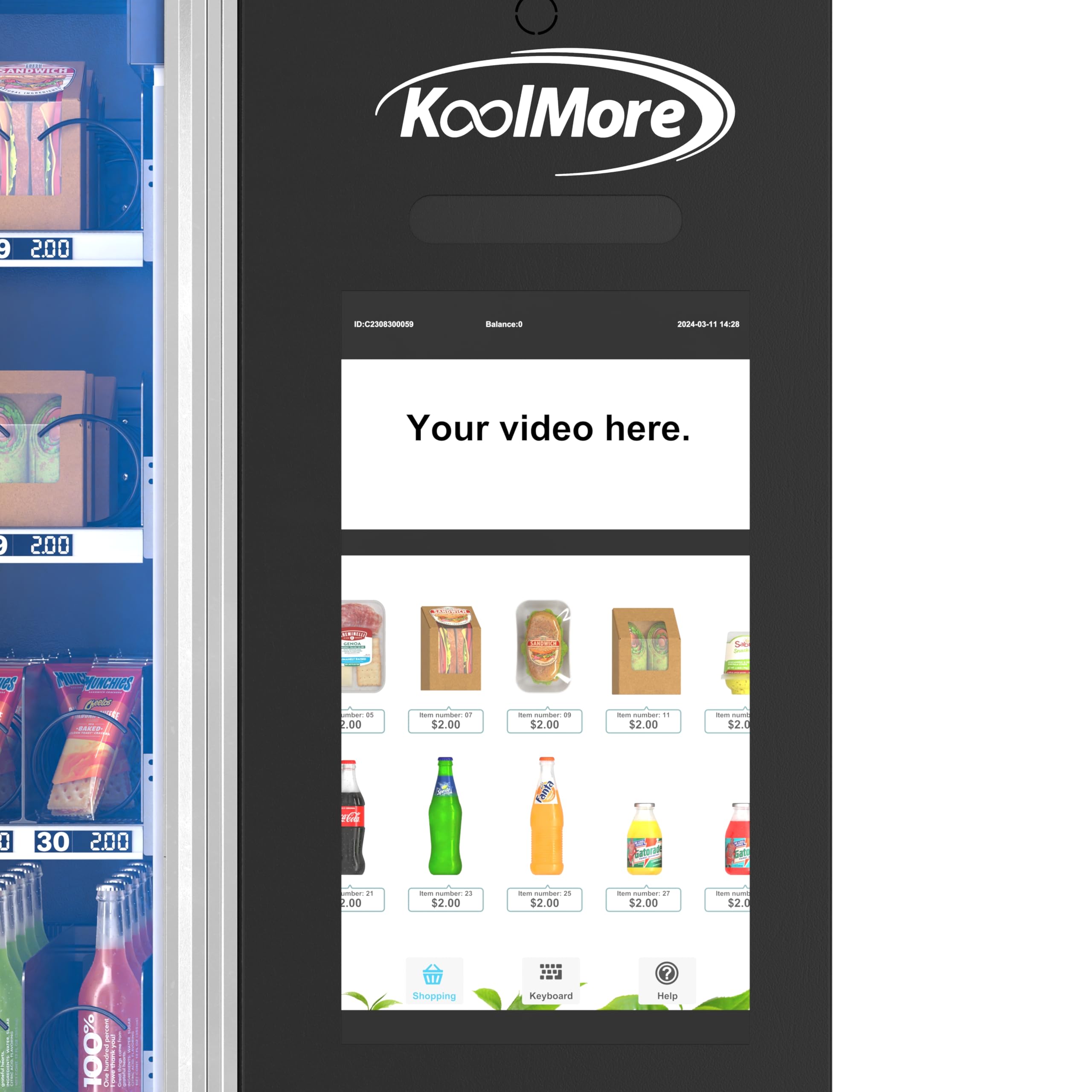 KoolMore Refrigerated Snack Vending Machine with 36 Slots Featuring a Credit Card Reader and Coin/Bill Acceptor in Black (KM-VMR-30-BCR)