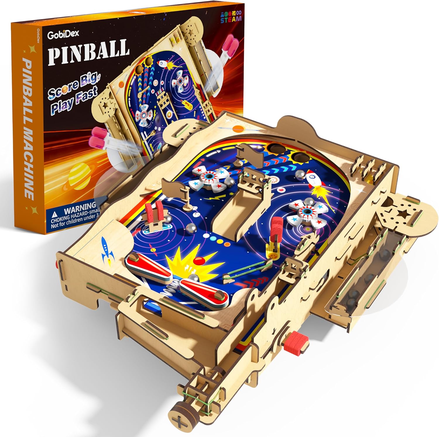 GobiDex DIY Pinball Machine Kit for Kids, Build Your Own Arcade Game, Wooden STEM Toy for Learning, Birthday Gift for Boys and Girls Ages 8+