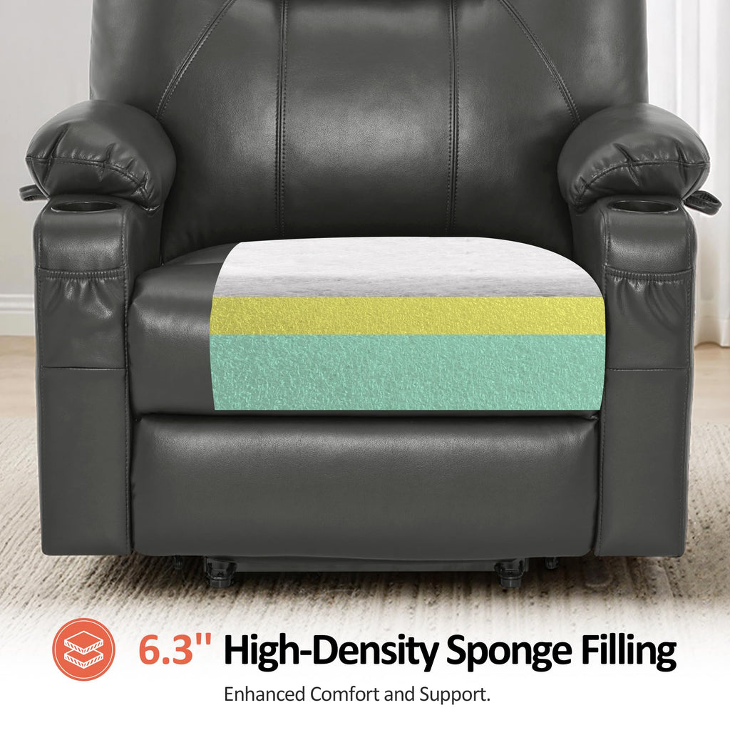 MCombo Electric Power Lift Recliner Chair Sofa with Massage and Heat for Elderly, 3 Positions, 2 Side Pockets, and Cup Holders, USB Ports, Faux Leather 7040 (Grey, Medium)