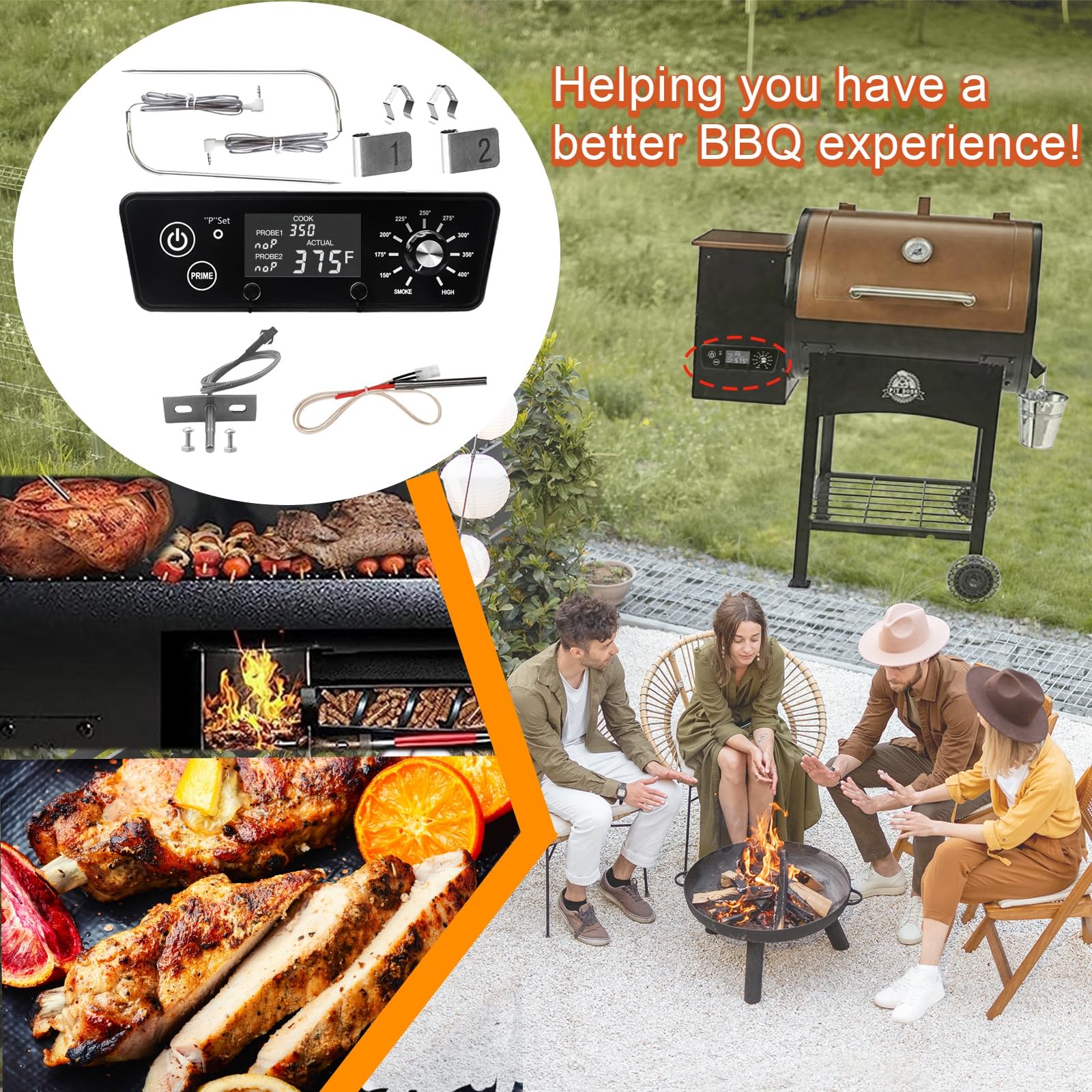 Digital W/LCD Display Control Board Thermostat Kit for Pit Boss Pellet Grill Smoker Austin XL, Replacement Parts Includes Meat Probes,Temp Sensor & Ignition Hot Rod