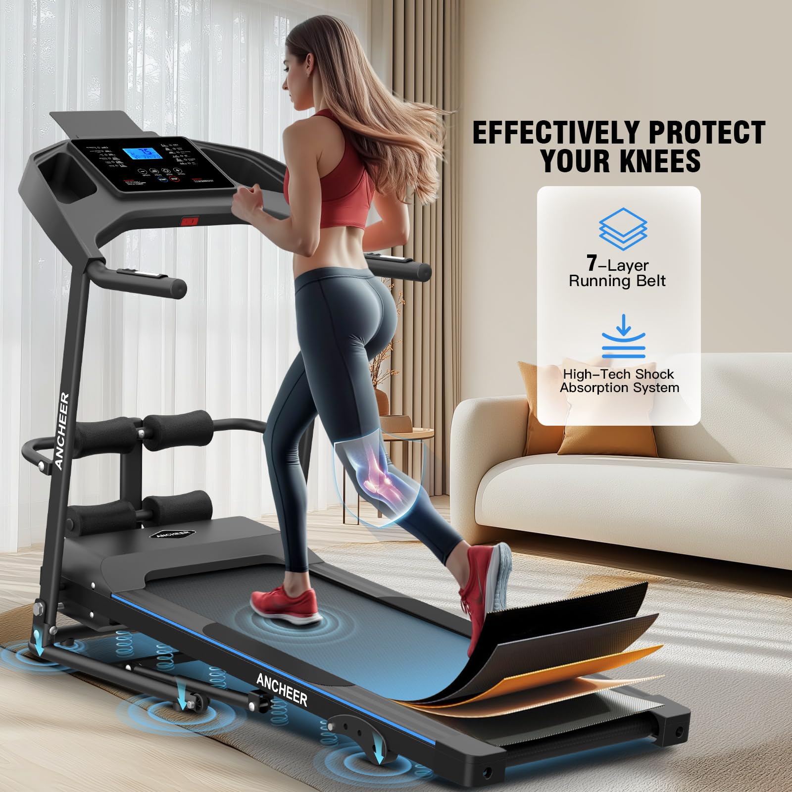 Multifunctional Folding Treadmill with Sit-Up & Incline, 3.5 HP Portable Running Treadmills for Home, 350 LBS Weight Capacity, Smart LCD Display with Heart Rate Monitor & Body Fat Measurement