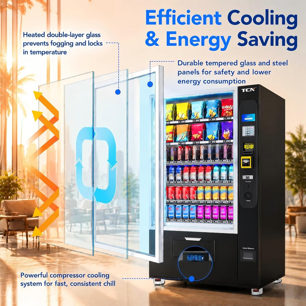 Combo Vending Machine with Card Reader, Snack & Drink Vending Machine for Business, 60 Selections 300 Capacity, Cashless Payment, Smart Vending Machine Commercial Use