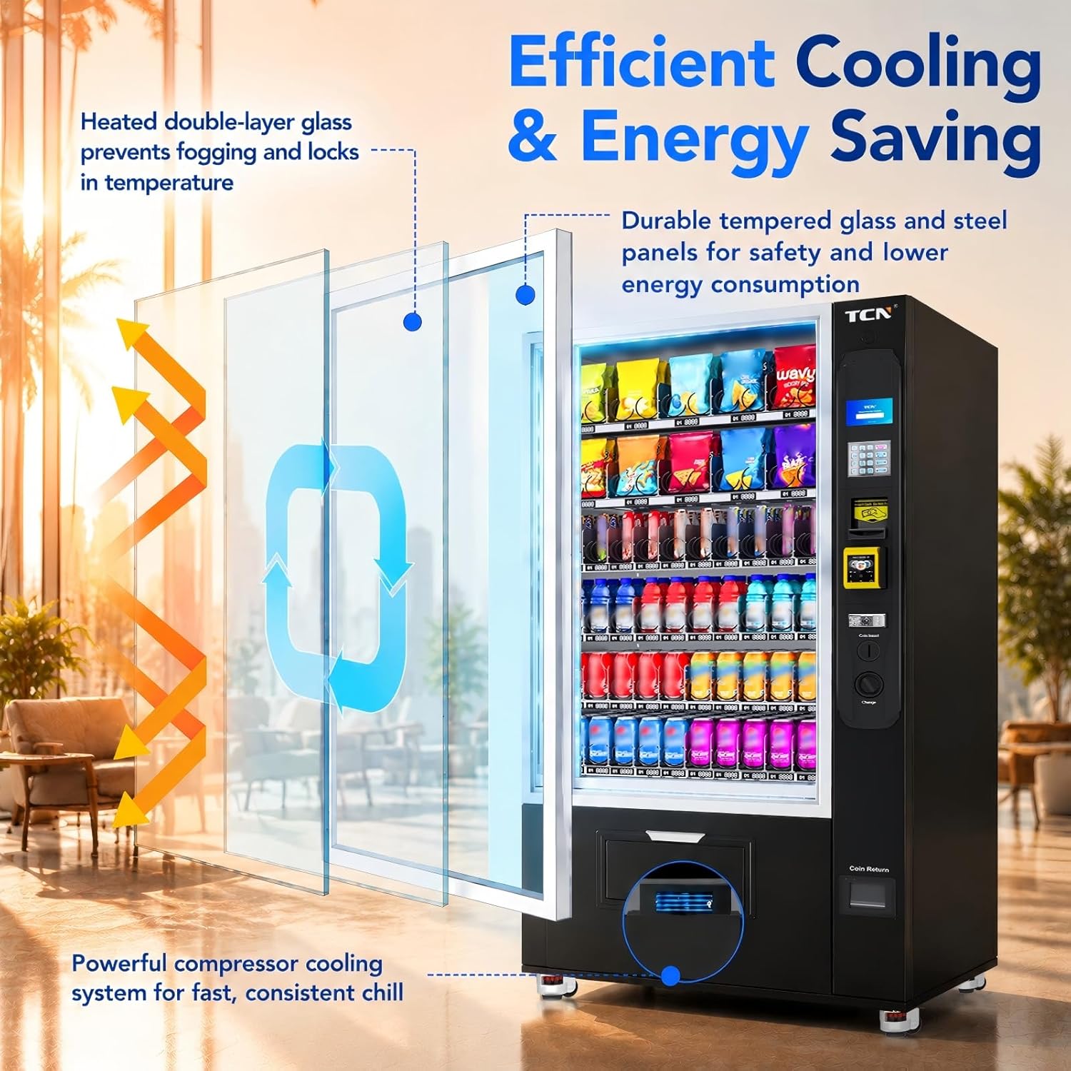 Combo Vending Machine with Card Reader, Snack & Drink Vending Machine for Business, 60 Selections 300 Capacity, Cashless Payment, Smart Vending Machine Commercial Use