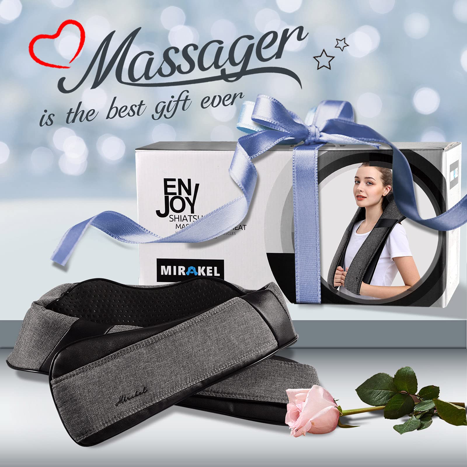 Mirakel Fathers Day Dad Gifts for Husband Men, Neck Massager for Pain Relief Deep Tissue, Electric Shiatsu Shoulder & Back Massager with Heat, Mothers Day Gifts for Mom Wife Women Her (NOT Cordless)