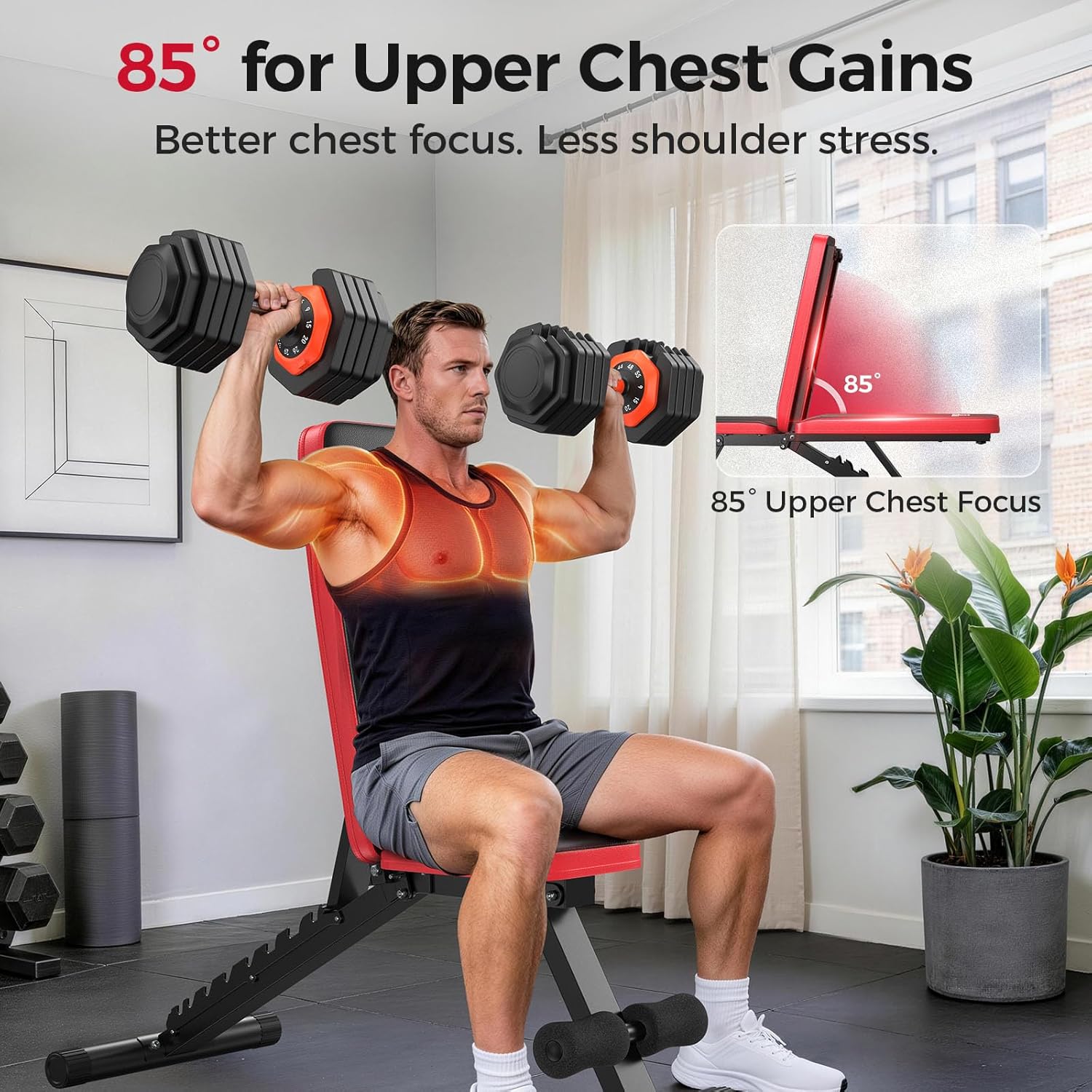 Nicepeople Adjustable Weight Bench up to 6.5'', Dual-Support Workout Bench & 10 Backrests for Chest Shoulders Arms for Home Gym, 660LBS Capacity but Compact and Foldable Strength Bench Apartment Room