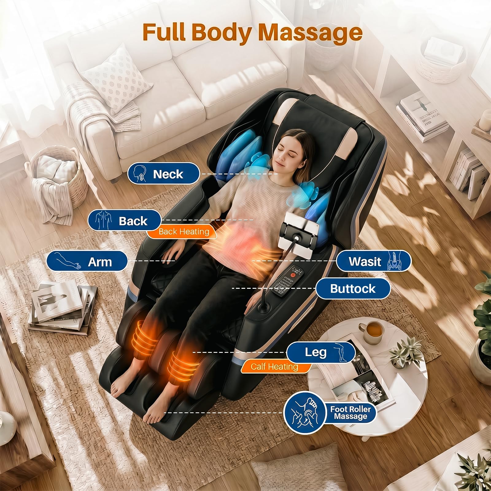 Massage Chair Full Body, Zero Gravity Recliner Massage Chair with Back Heat, 8 Fixed Rollers, Foot Massage, Airbags, Touch Screen for Home and Office