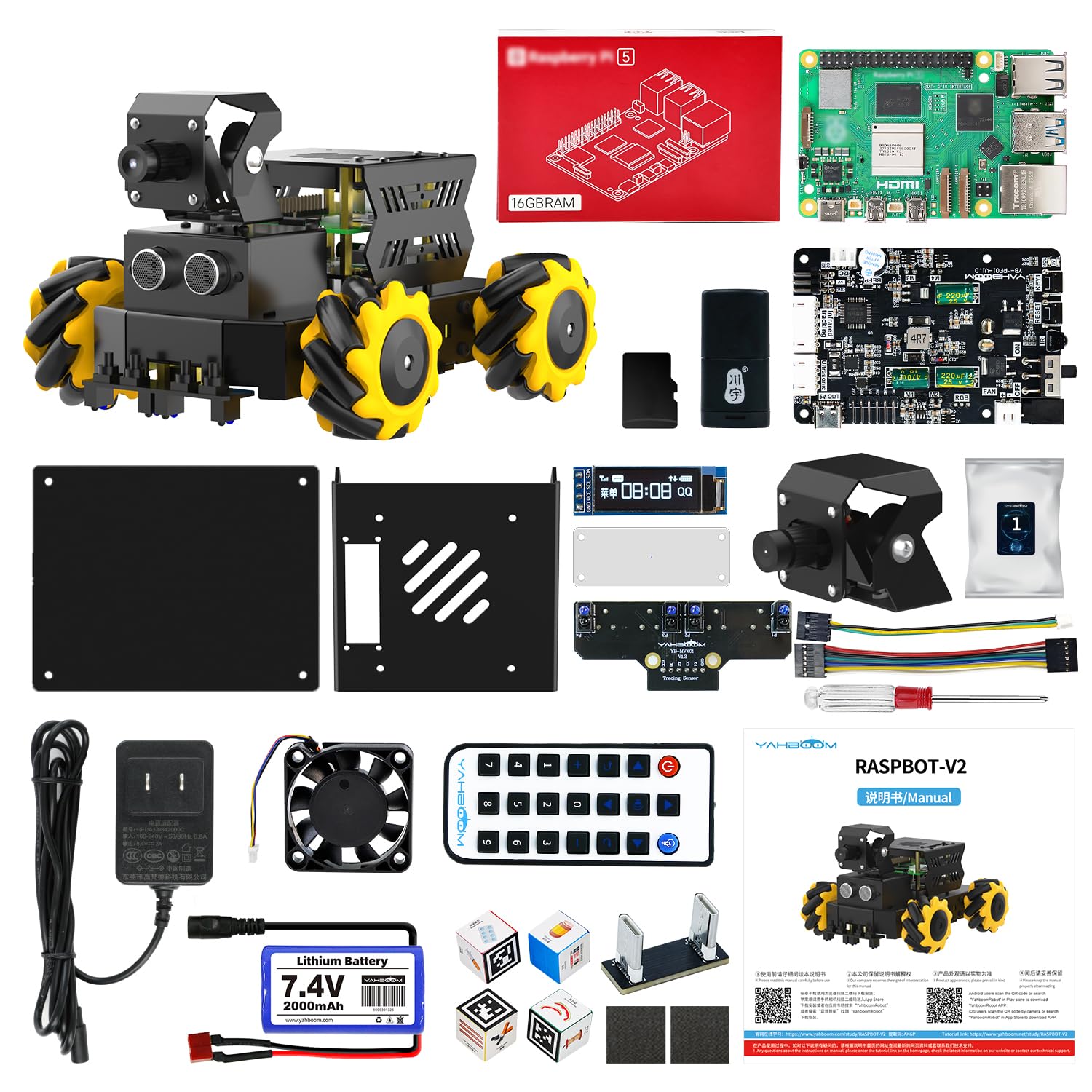 Yahboom Raspberry Pi 5 ROS2 Robot Car 360°Movement, AI Vision & Tracking, Integrated Multimodal Large AI Model OpenRouter, AI Voice Interaction (Superior Without RPi5)