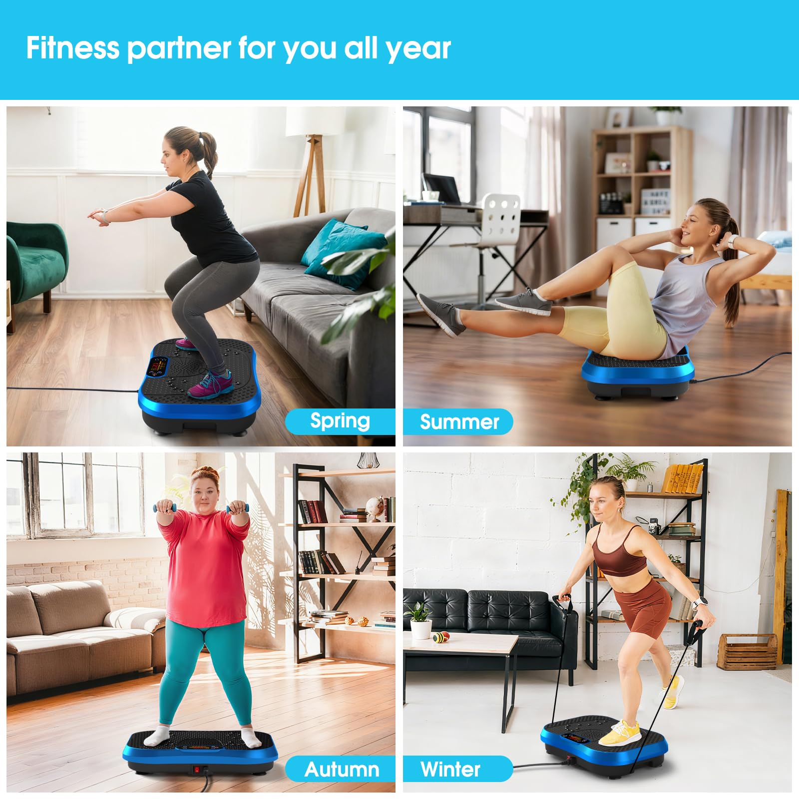 SoftGym Waver Vibration Plate Exercise Machine for Lymphatic Drainage Weight Loss,120 Speed Levels Vibrating Platform with Resistance Bands,Full-Body Workout Equipment for Muscle Toning