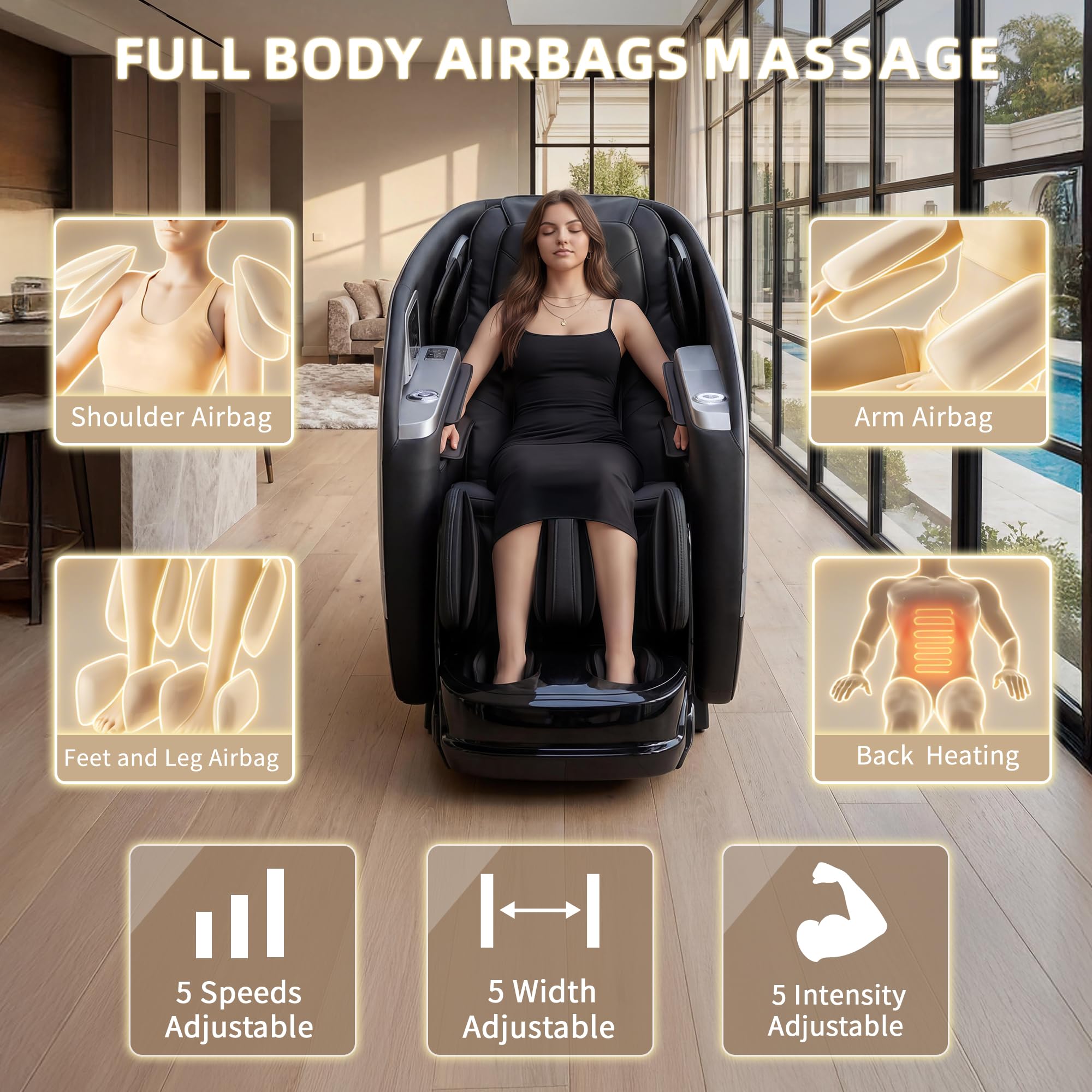 4D Massage Chair Zero Gravity Full Body SL Rail Massage Chair with 20 Auto Programs Built-in Aroma System (Black)