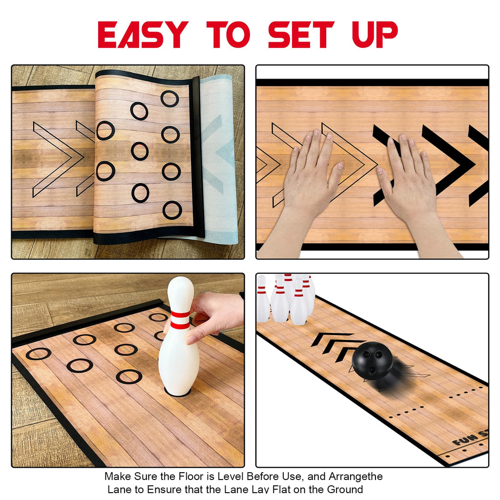 Mini Bowling Set Indoor Outdoor Indoor Bowling Set with Guide Arrow Mat Gold and Silver Medal Backpack Dispensing Suitable for Family Friends Family Party Entertainment