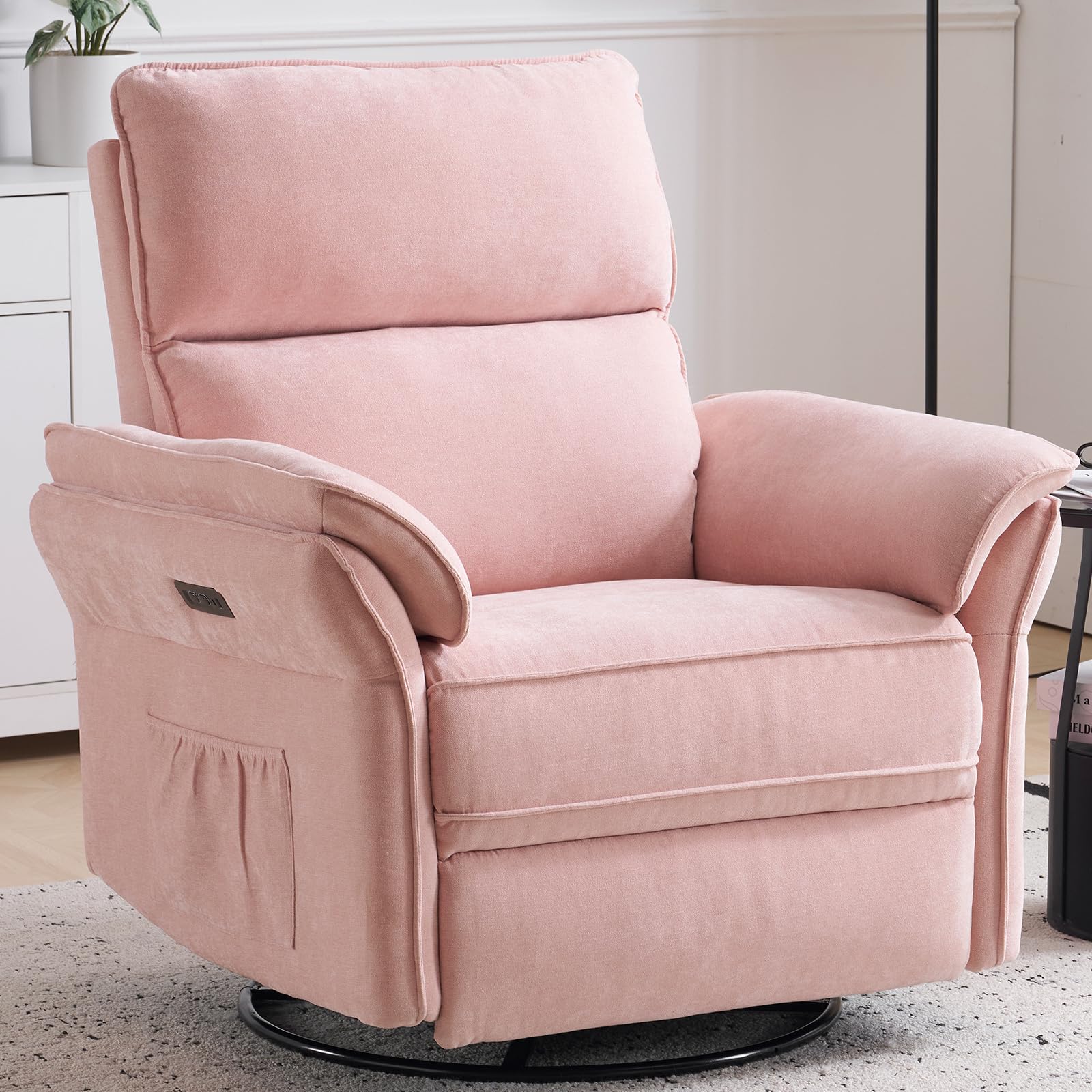 Oversized Rocking Chair Nursery with Massage and Heat, Glider Recliner Nursery Chair with Adjustable Headrest, Power Swivel Rocker Recliner Chair with USB Port, Dark Grey
