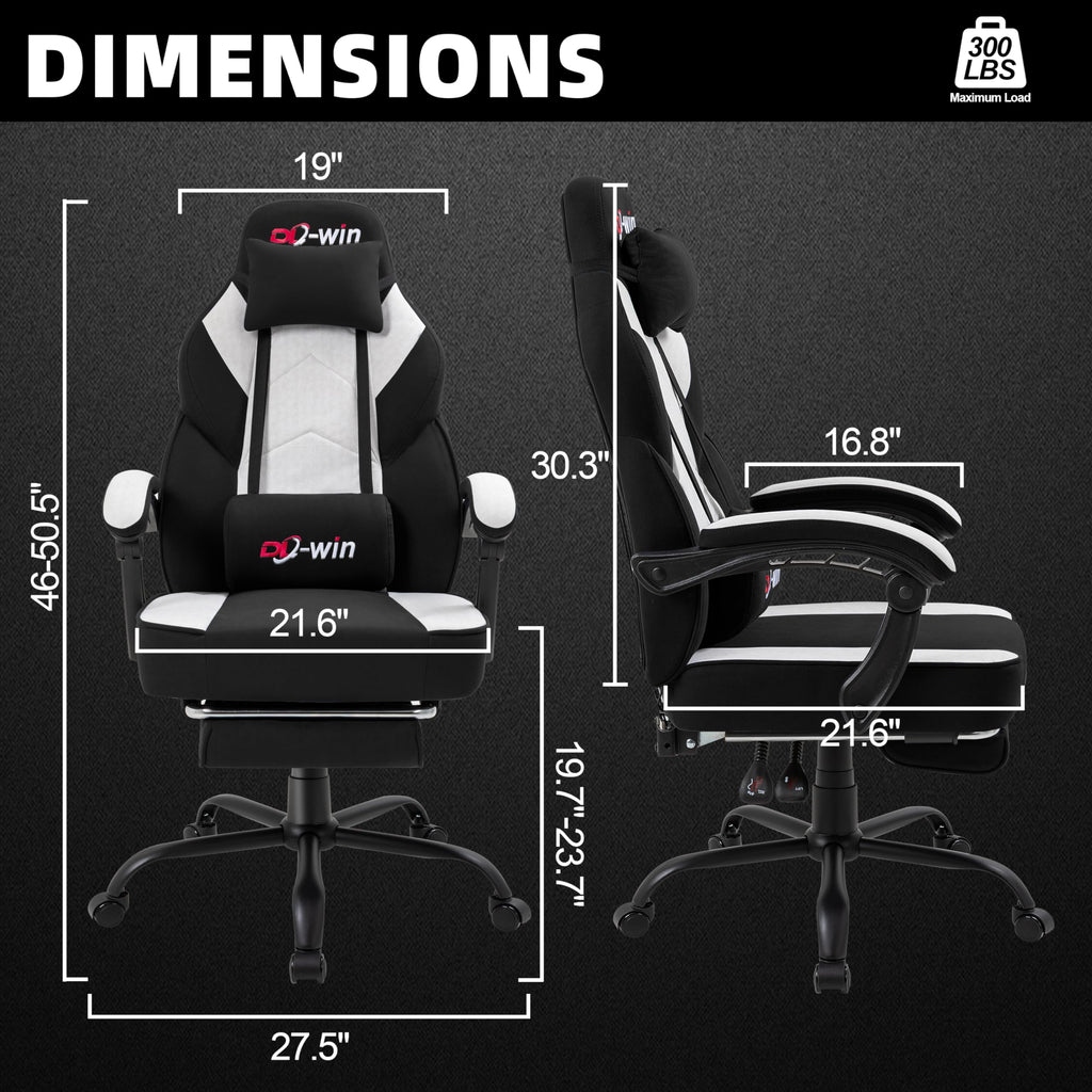 Shintenchi Big and Tall Gaming Chair Fabric Pocket Spring Cushion,High Back Recliner with Footrest and Headrest for Adults, Massage Lumbar Support for Home Office, Ergonomic Computer Desk Chair, Blue
