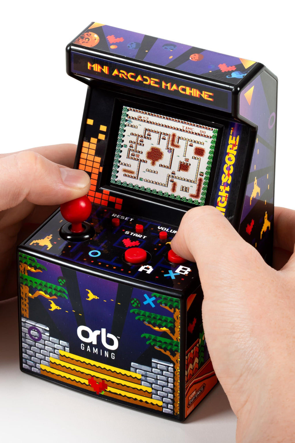 Mini Arcade Machine, 240 Built-in 8-Bit Games, 2.5” Full Colour Screen, 8-Way Joystick, Handheld Retro Games Console – Orb Gaming by ThumbsUp!