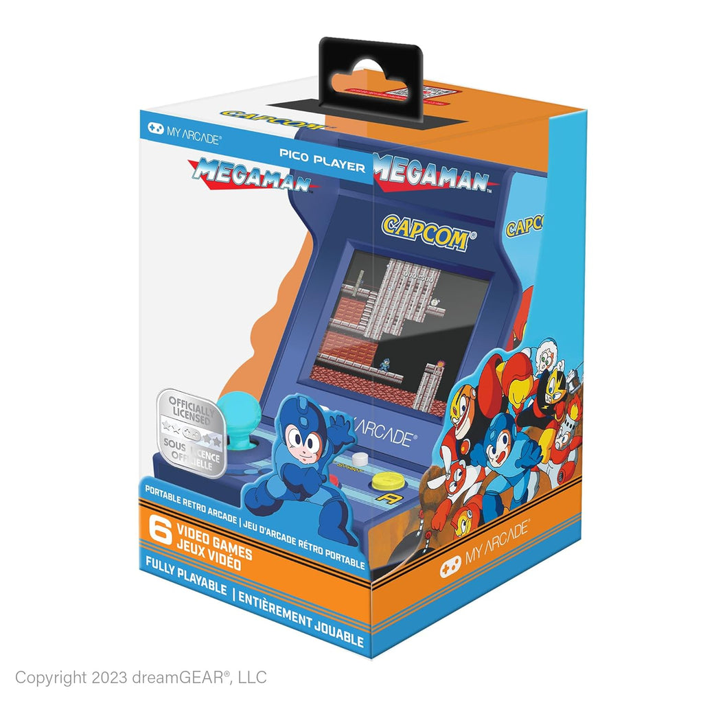 MY ARCADE Mega-Man Pico Player: 3.7" Portable Tiny Arcade Video Game with 6 Retro Games, 2" Screen Color Display, Small
