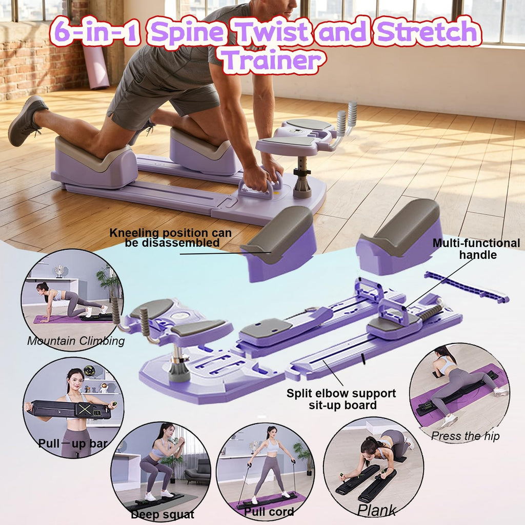 Spine Twist and Stretch Trainer 3-Level Crawling Training Machine for Core Training & Back Pain Relief, 8-in-1 Home Gym Equipment with LED Counter & Resistance Band for Full Body Workout（5-10day）