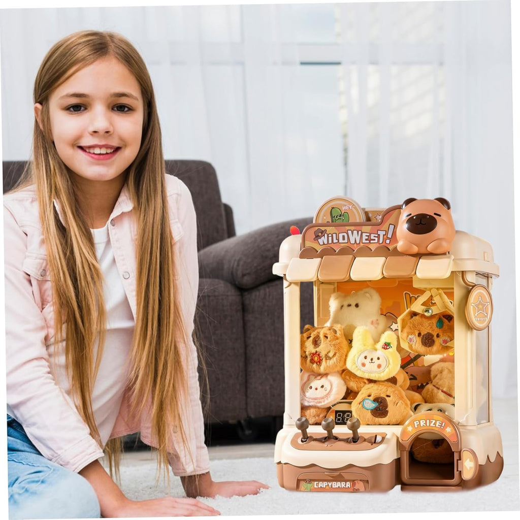 Toy Claw Machine for Kids, Cute Capybara Mini Vending Machine Dual Powered with 10 Dolls, 10 Eggs & 24 Coin for Christmas Birthday Party Favors, Utilisation IntéRieure