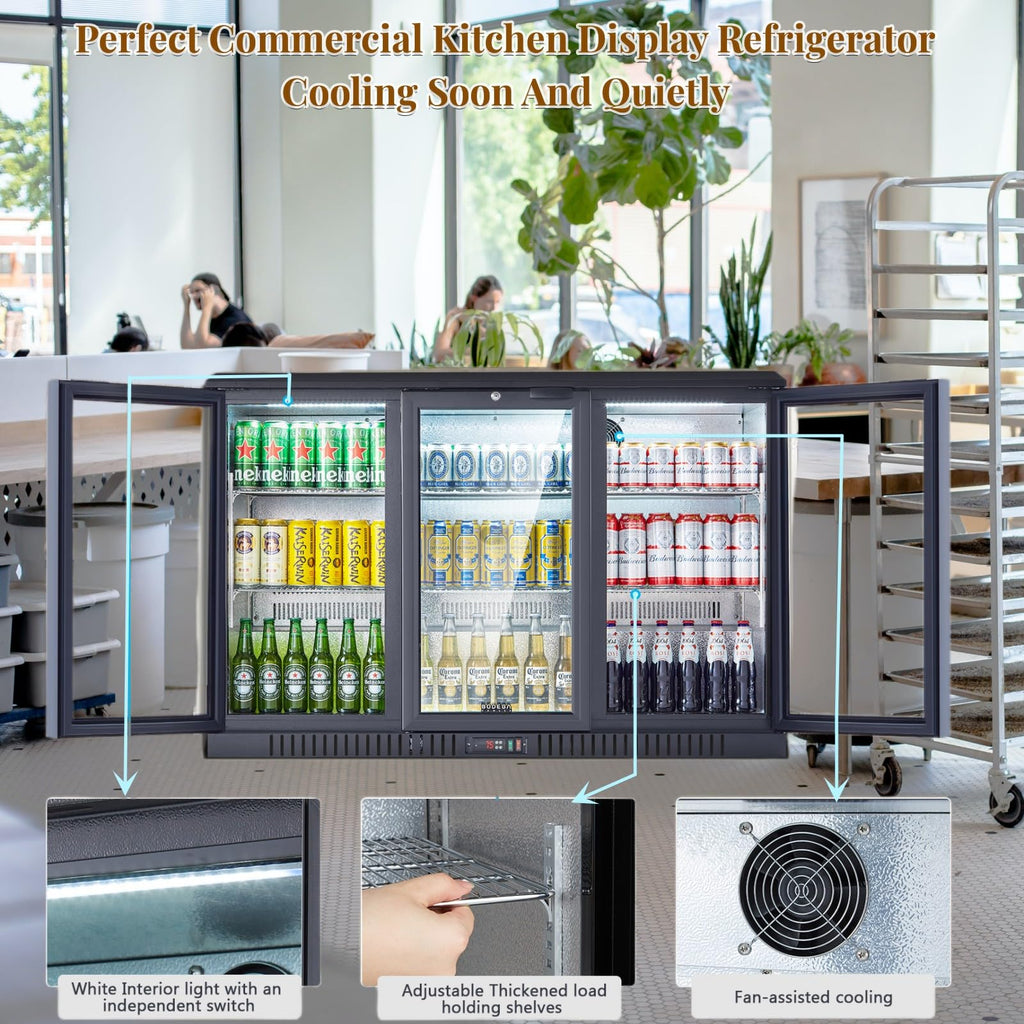 BODEGACOOLER Commercial Beverage Refrigerator with Glass Door,12.5 Cu.Ft Display Merchandiser Drink Refrigerator,Upright Commercial Bar Fridge,Display Drink Cooler,Soft LED Light,Romovable Shelves