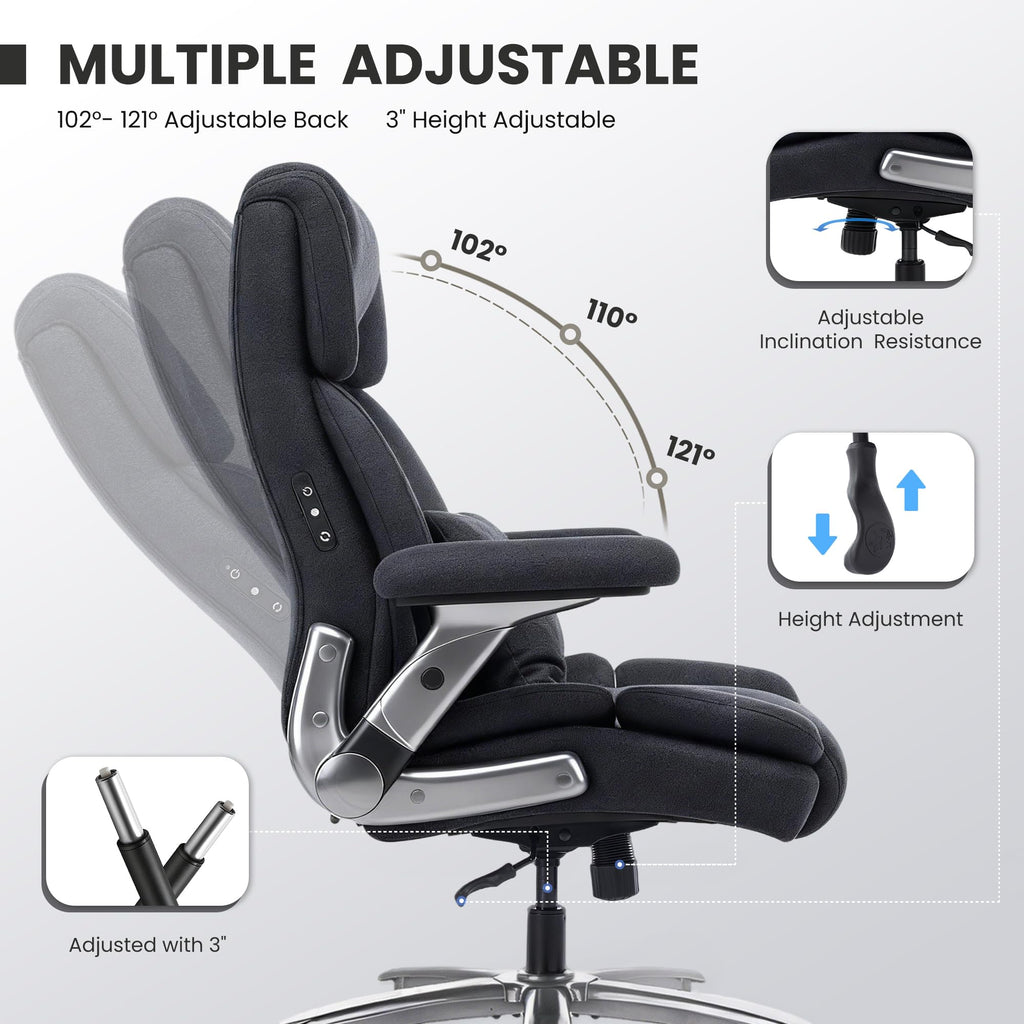 750lbs Heavy Duty Desk Chair with 3D Kneading Massage, Big and Tall Office Chairs with Ergonomic Support, 3D Armrests, 5 Quiet Dual Rubber Wheel, Thick Pocket Spring Cushion(Black, PU)