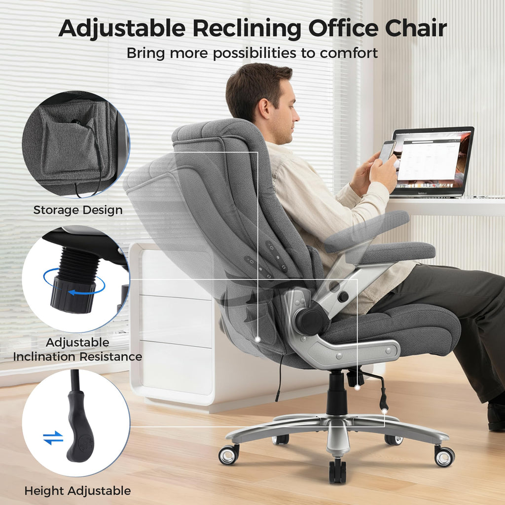 500lbs 3D Kneading Massage Office Chair with FootRest, Big and Tall Ergonomic Reclining Computer Gaming Chair, Padded Linkage Armrests, Heavy Duty Metal Base Executive Office Chair