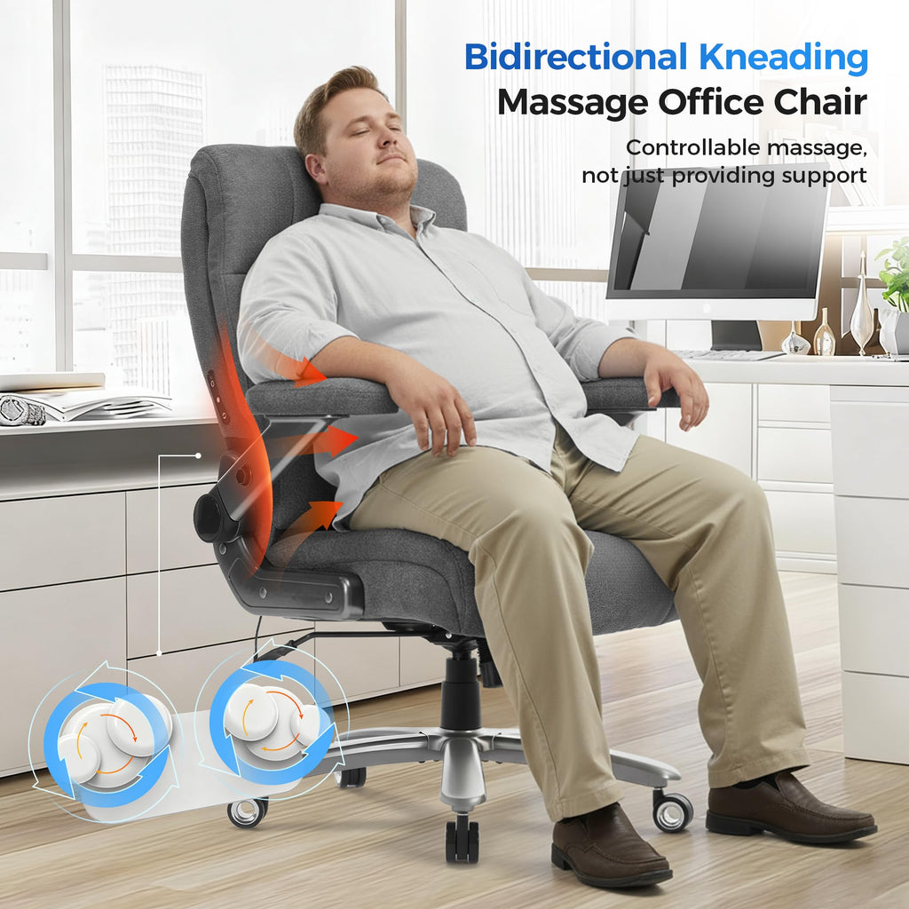 500lbs 3D Kneading Massage Office Chair with FootRest, Big and Tall Ergonomic Reclining Computer Gaming Chair, Padded Linkage Armrests, Heavy Duty Metal Base Executive Office Chair