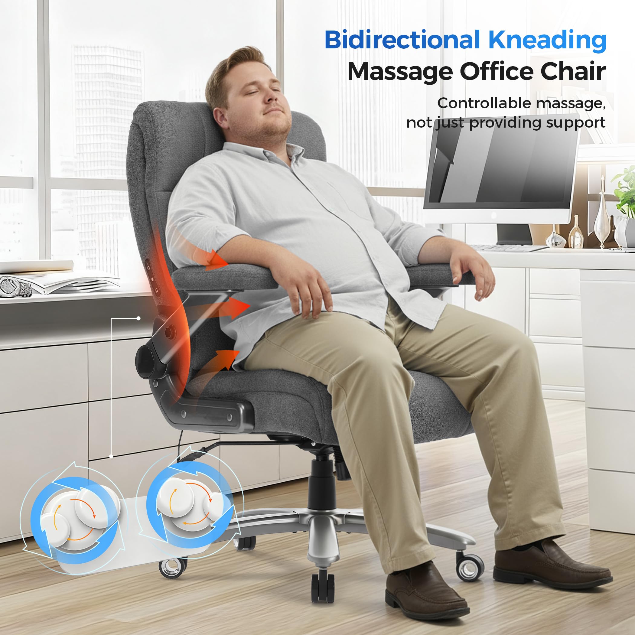 500lbs 3D Kneading Massage Office Chair with FootRest, Big and Tall Ergonomic Reclining Computer Gaming Chair, Padded Linkage Armrests, Heavy Duty Metal Base Executive Office Chair