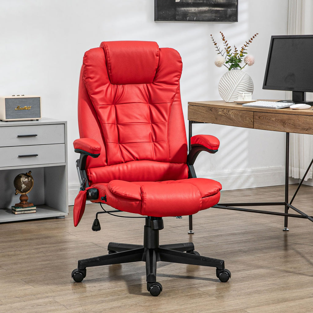 HOMCOM High Back Vibration Massage Office Chair with 6 Vibration Points, Heated Reclining PU Leather Computer Chair with Armrest and Remote, Brown