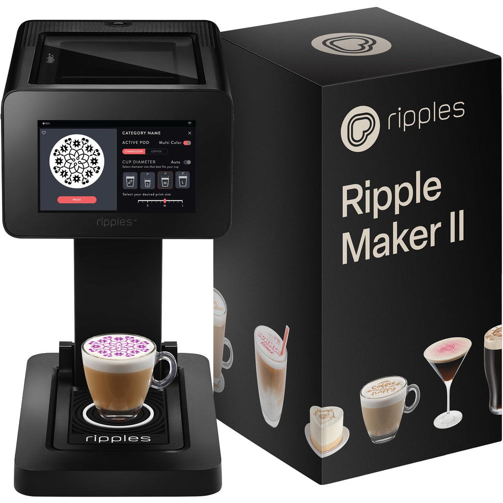 Ripples The Original Maker II, Print on Beverage Foam and Desserts, Plant-Based Ingredients Only, Selfie and Personalized Designs (Machine + Chameleon Pod)