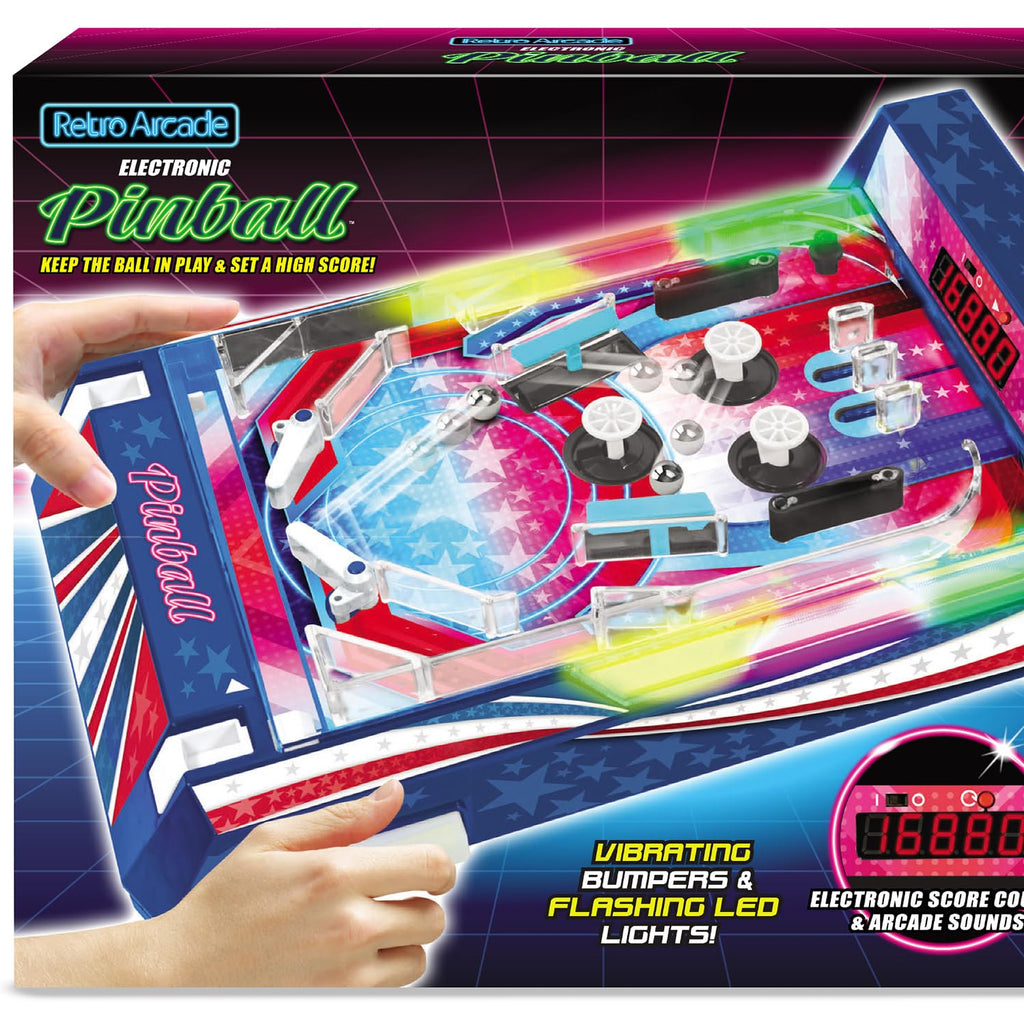 Merchant Ambassador Retro Arcade Electronic: Pinball - Tabletop Game, Vibrating Bumpers, LED Lights, Sound Effects, 1 Player, Ages 6+