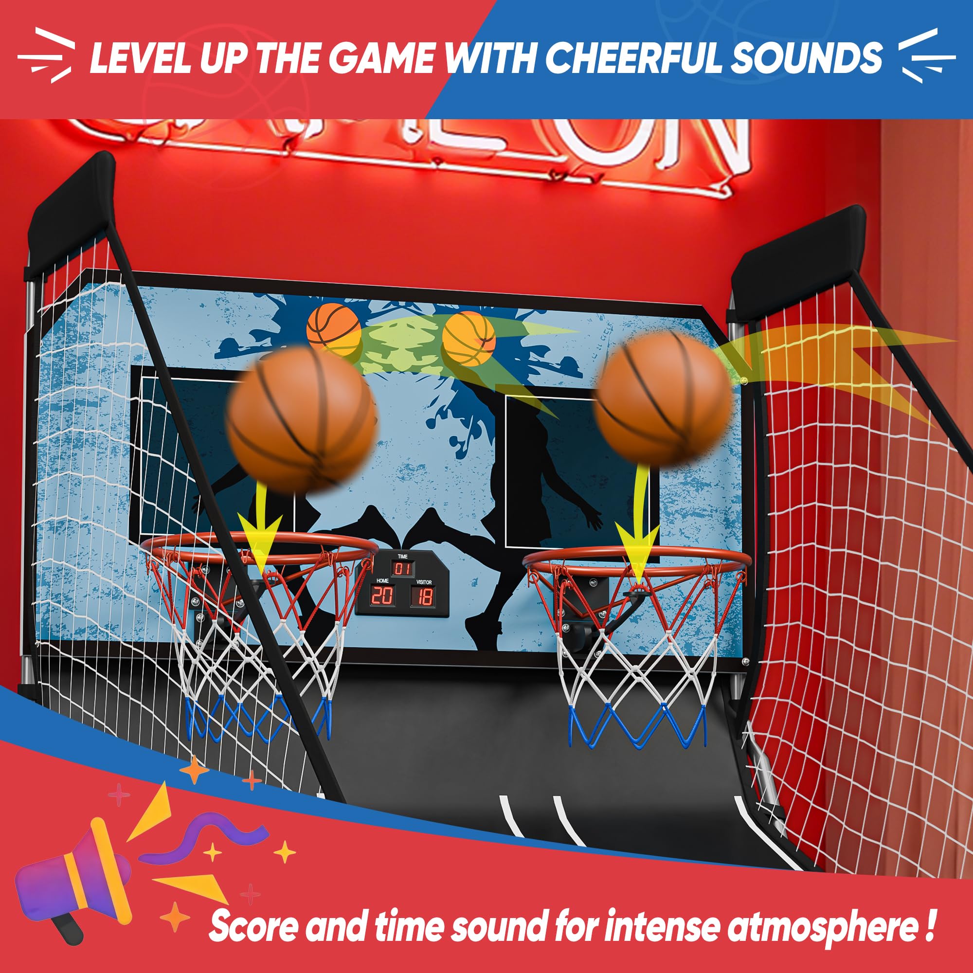 Basketball Arcade Game Shot Creator Indoor Foldable Electronic Double Shootout Sport Game Official Home Dual Shot Basketball 2 Player with 4 Balls (Black Purple)