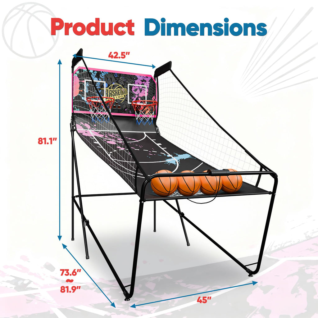 Basketball Arcade Game Shot Creator Indoor Foldable Electronic Double Shootout Sport Game Official Home Dual Shot Basketball 2 Player with 4 Balls (Black Purple)