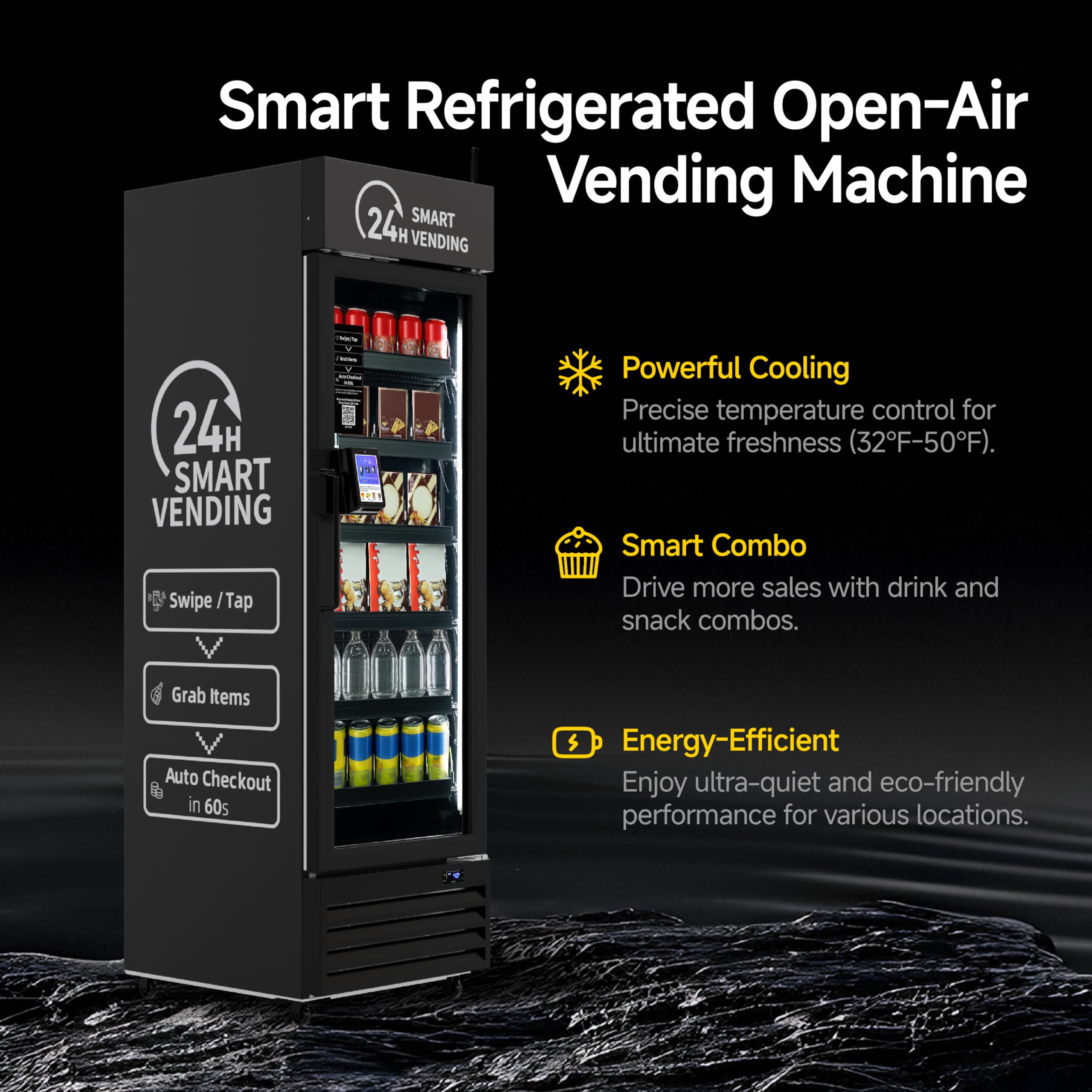 HAHA Smart AI Vending Machine with Card Reader, Combo Snack & Drink Machine, 6-Layer 252 Cans Capacity Refrigerated AI Visual Recognition & App Management US360CT (Black, AI mini)