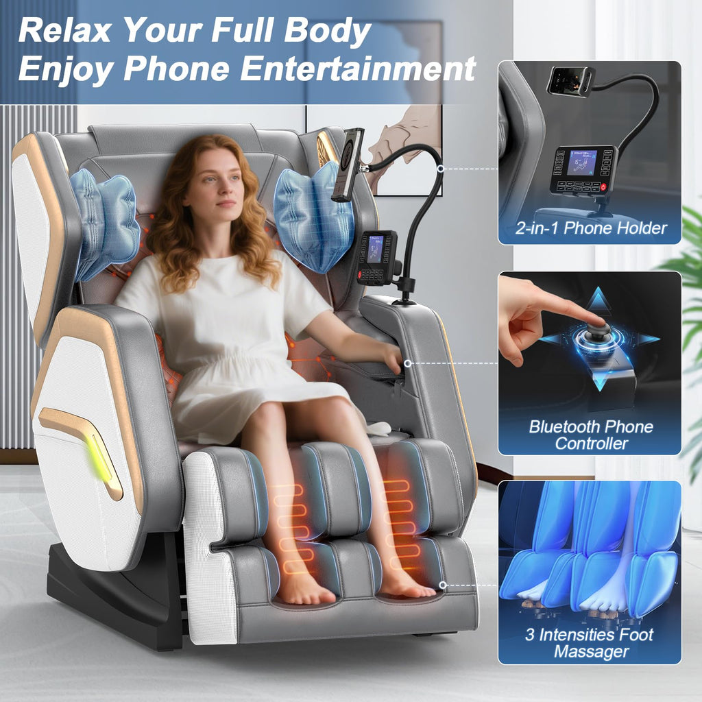 Massage Chair Full Body, Zero Gravity Massage Chair 2026 for Back Fatigue with 10 Fixed Rollers, Heating, Airbags, Phone Controller, Nightlights, Bluetooth Speaker for Living Room, Bedroom