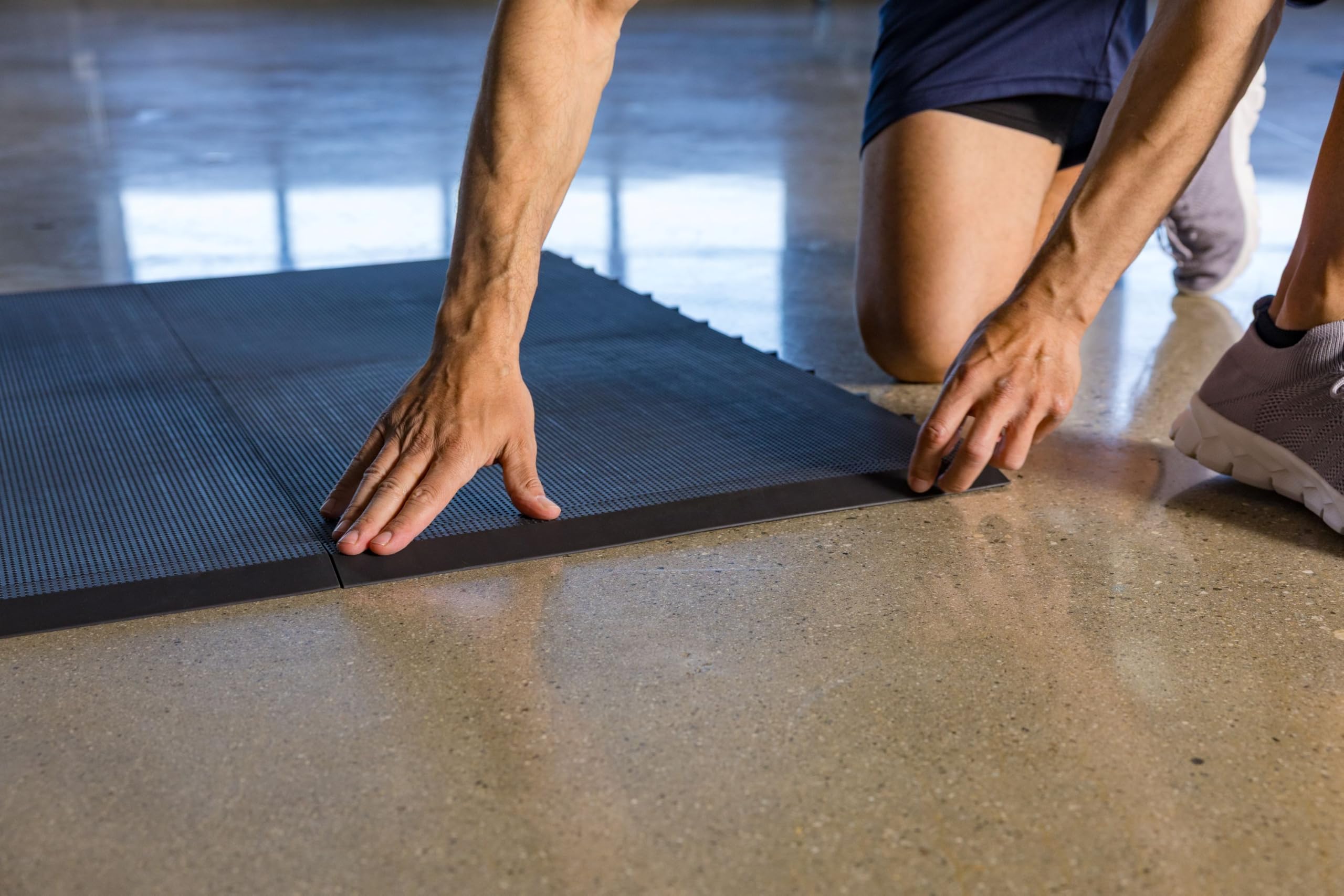 Baselayer Performance Series Interlocking Floor Tiles - Durable ½ in TPE (Rubber Like, NOT Foam, no Odor) - Gym Flooring for Weights & Heavy Equipment - Black, 15 SqFt (6 Pack) - Made in USA