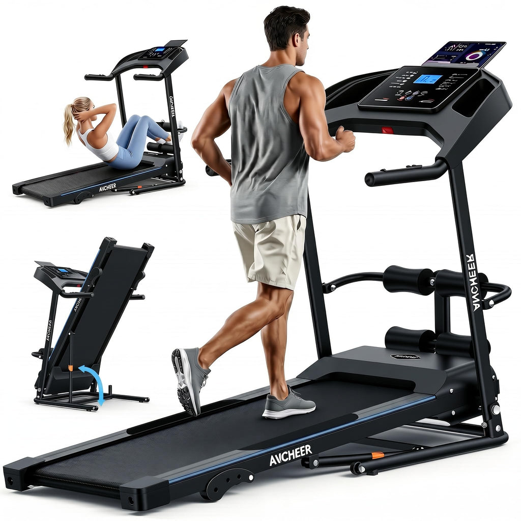 Multifunctional Folding Treadmill with Sit-Up & Incline, 3.5 HP Portable Running Treadmills for Home, 350 LBS Weight Capacity, Smart LCD Display with Heart Rate Monitor & Body Fat Measurement