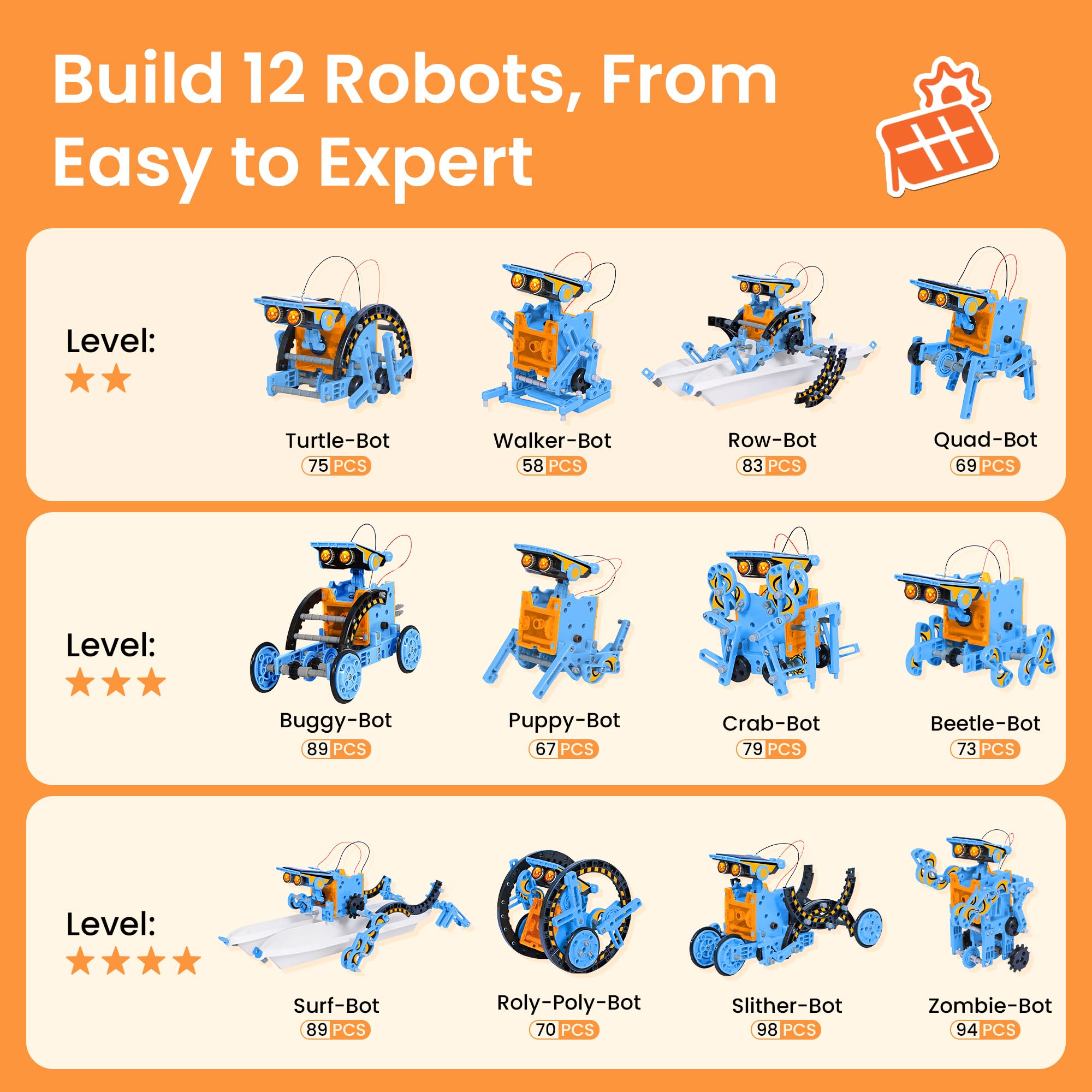 Sillbird 12-in-1 Solar Robot Building Kit STEM Gift for Boys Aged 8-13, DIY Science Educational Robotic Toys for Kids Teens Birthday, Powered by the Sun with 190 Pieces