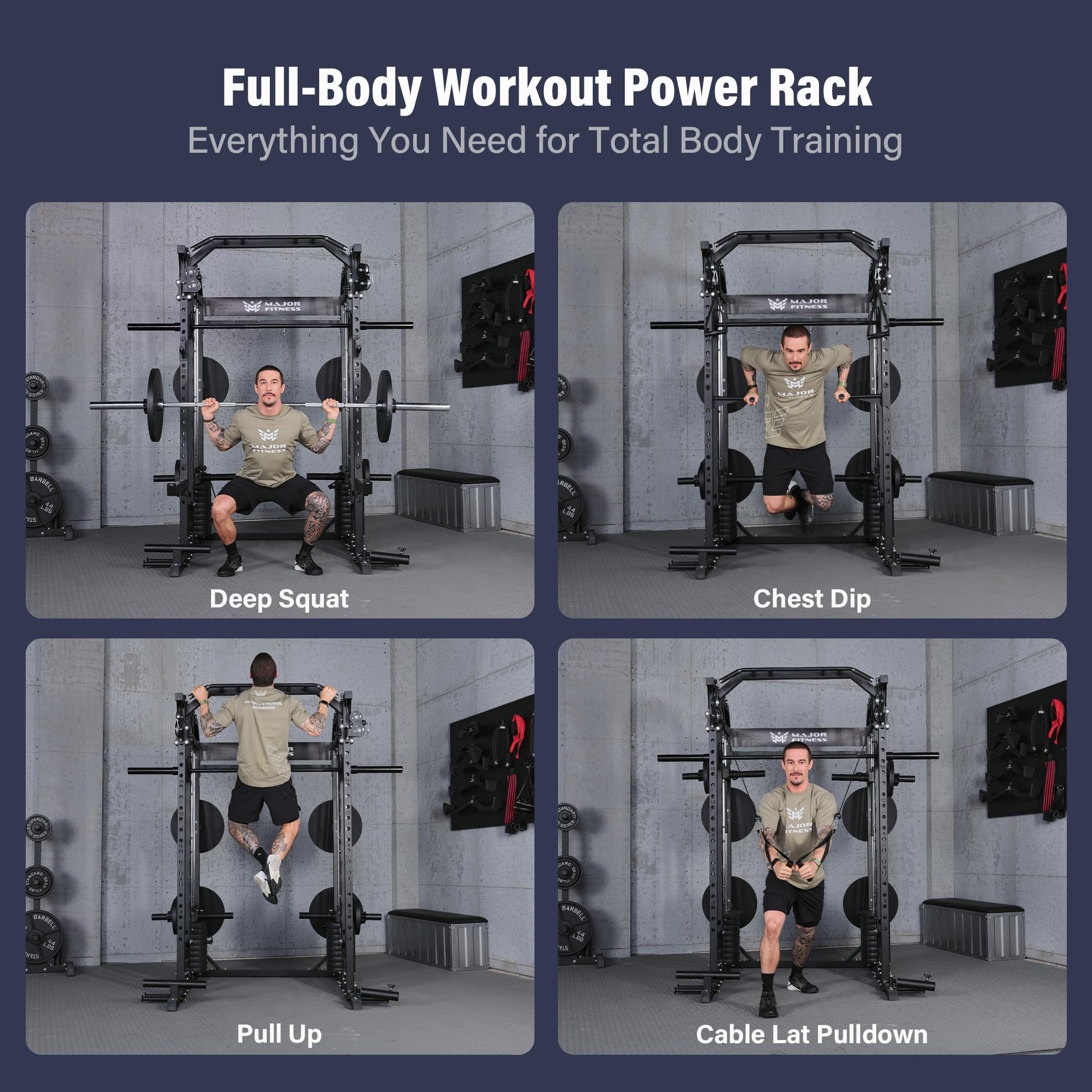 Major Fitness Drone2 Advanced Training Smith Machines– All-in-One Home Gym Squat Rack with Aluminum Pulley Set , Weight Bar, Dual LAT Pull-Down Systems & Cable Crossover Machine for Full-Body Workouts