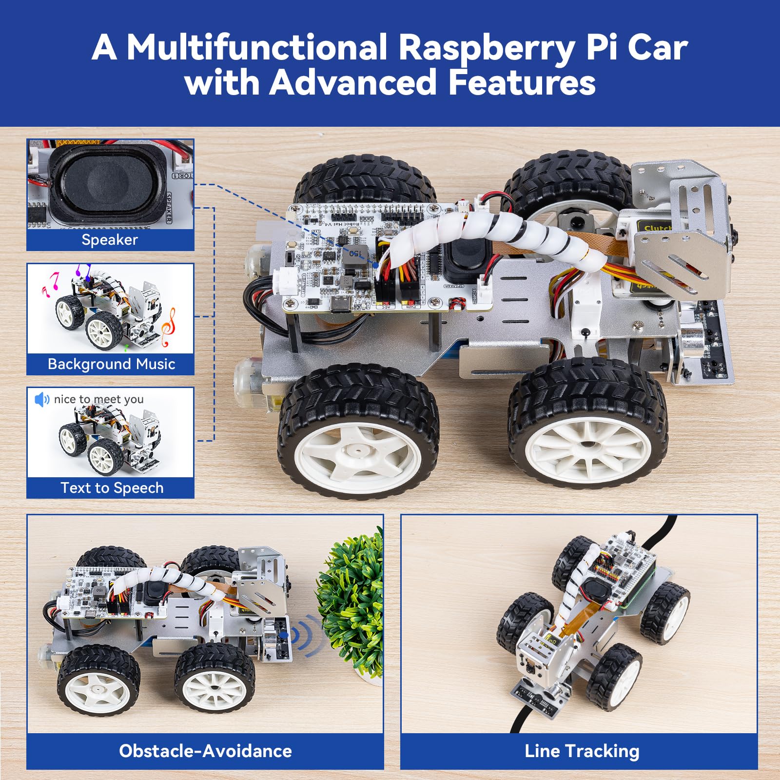 SunFounder Picar-X AI Video Robot Car Kit for Raspberry Pi 5/4/3B+/Zero 2w, LLMs ChatGPT-4o/Gemini/Grok, Voice&Video Recognition, Python, Scratch, Camera, Batterry (RPI NOT Included)