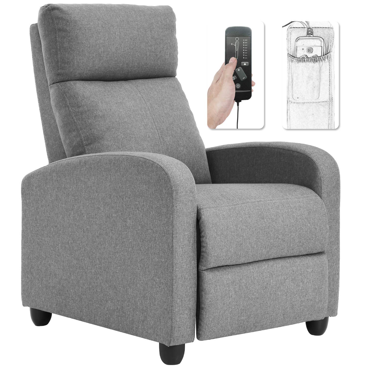 BestMassage | Recliner Chair | with 2 Point Massage Function | Pu Brown | with Lumbar Support, Adjustable Push Back, Footrest & Padded Seat | Easy Assembly | for Living Room, Home Theatre
