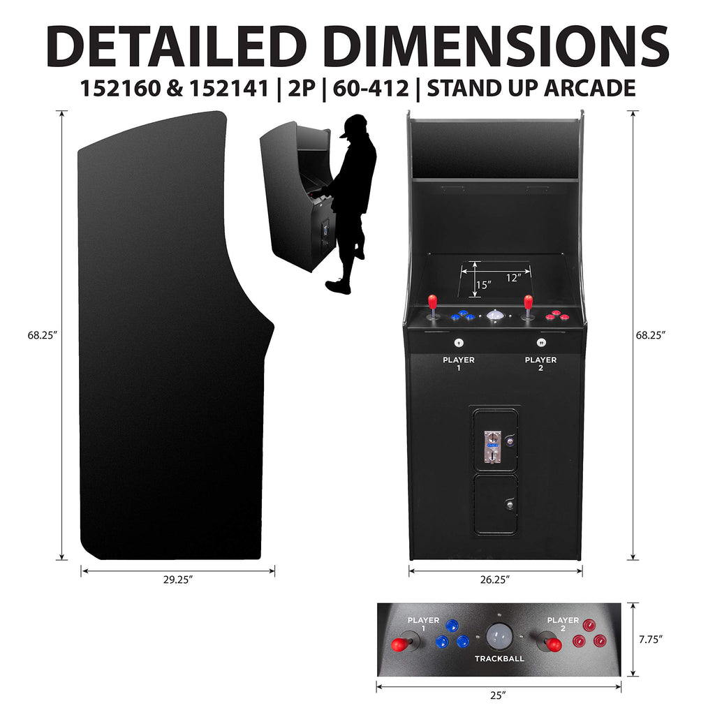 Creative Arcades Full Size Stand-Up Commercial Grade Arcade Machine | 412 Games | 22" LCD Screen | 1 Sanwa Joystick | Trackball | 2 Stools Included | 3 Year Warranty