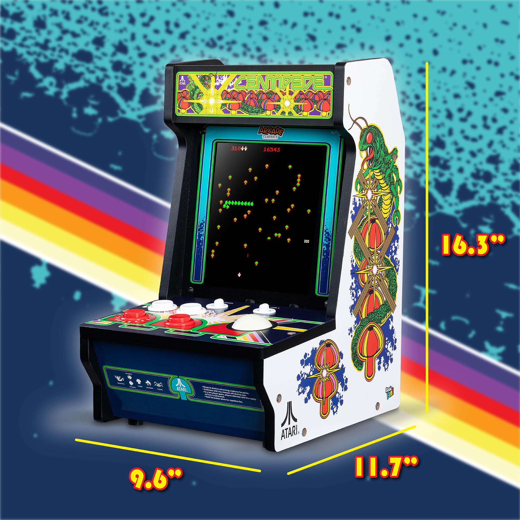 Arcade Classics - Atari Asteroids Counter Series Game Machine, 5 Games, 8" Liquid Crystal Screen - Mini Cabinet, Portable Gaming, Retro, Countertop Console, Basement Decoration, Man Cave