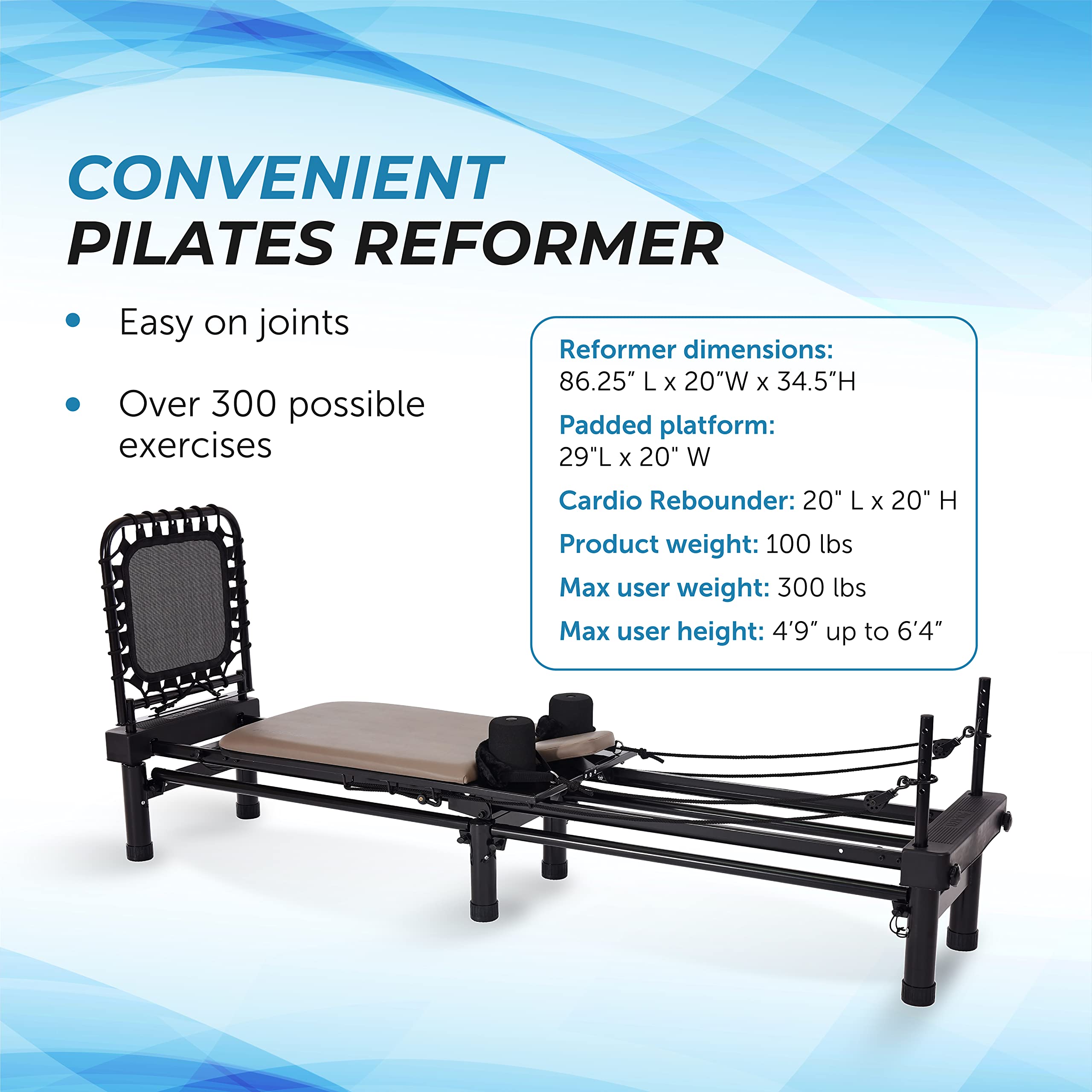 AeroPilates Reformer 651 with Free-Form Cardio Rebounder - Pilates Reformer Workout Machine for Home Gym - Up to 300 lbs Weight Capacity