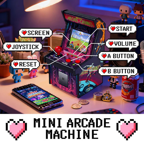16 Bit Mini Arcade Machine Handheld Games Console for Kids Adults, 8-Way Joystick, 2.5'' Large Screen, 220 Built-in Classic Video Games, Gift for Kids