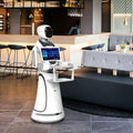 Food Delivery Robot for Restaurant and Hospitality Service, Autonomous Mobile Robot with Obstacle Detection, Touch Screen, Voice Communication and Multi Tier Serving Tray Design